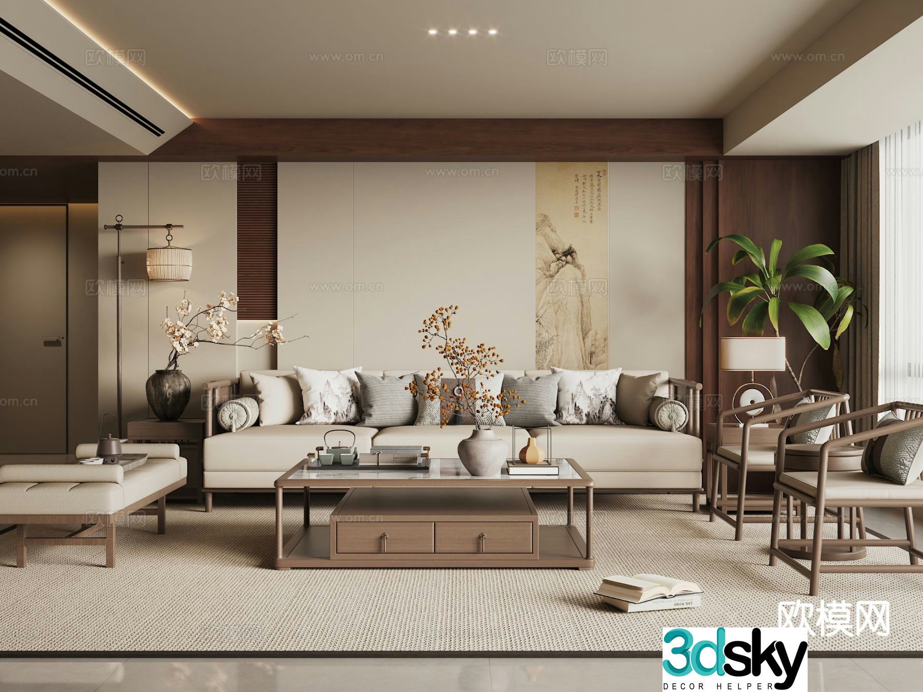 New Chinese style living room Song style aesthetics 3D model