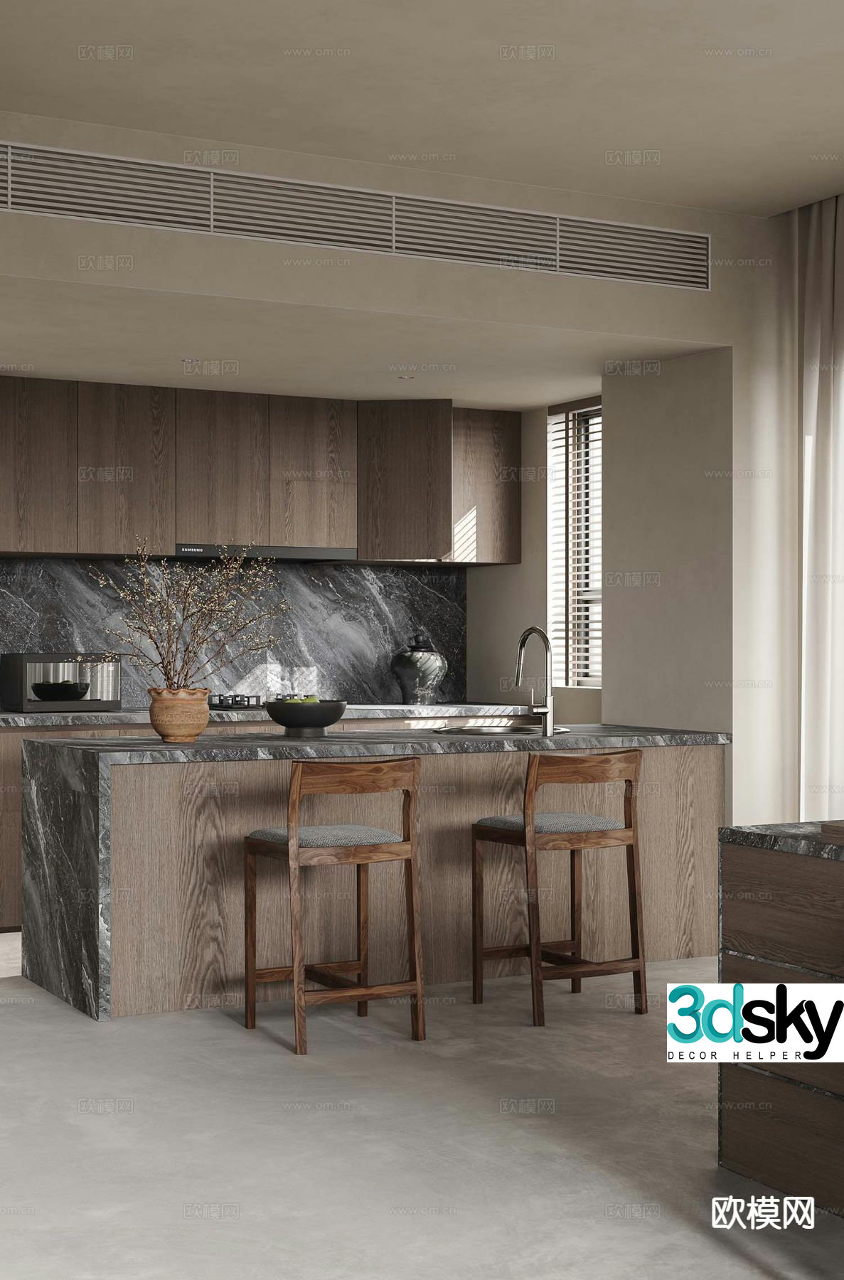 Modern island kitchen 3d model
