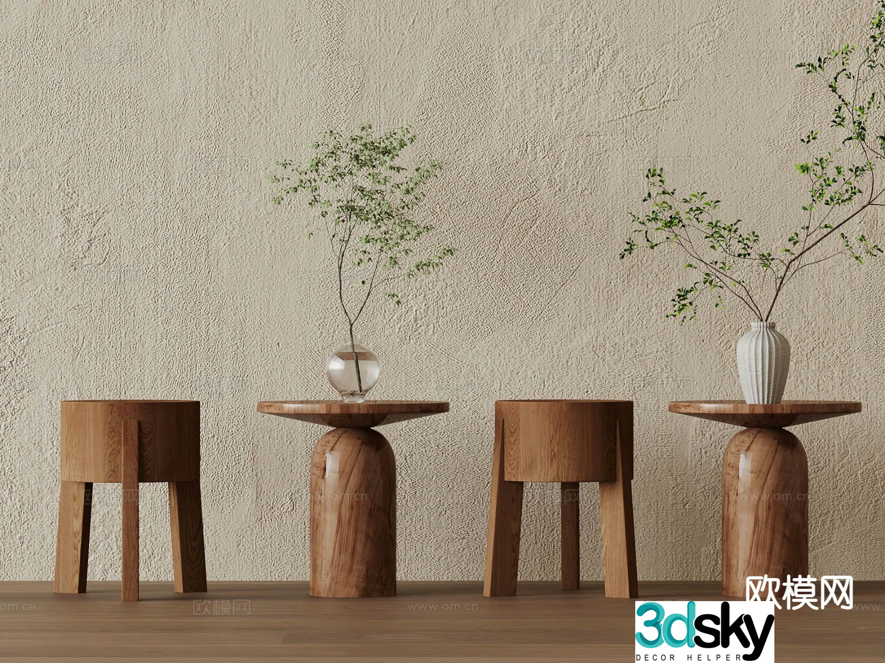 Medieval style round table and side table 3D model