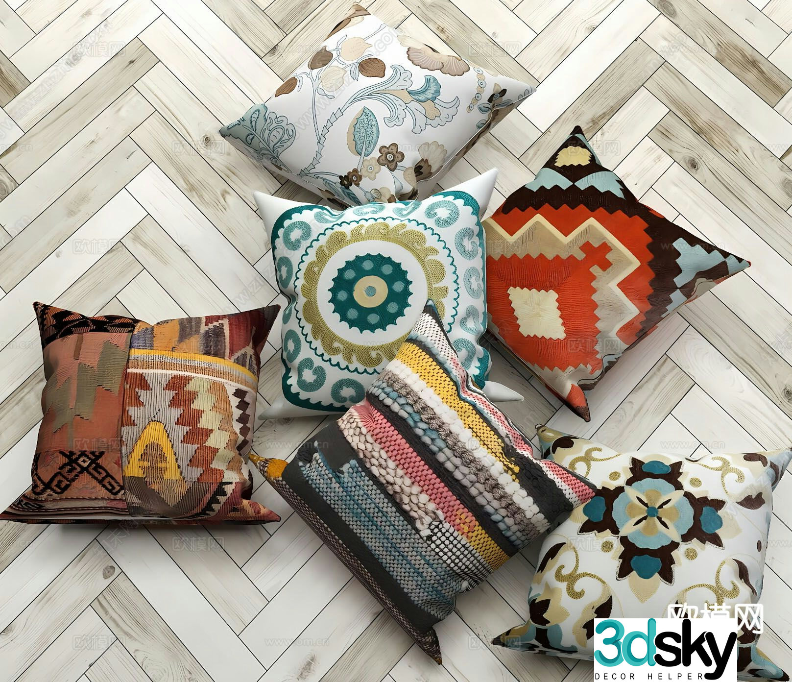 New Chinese style pillow ethnic embroidery pillow 3d model