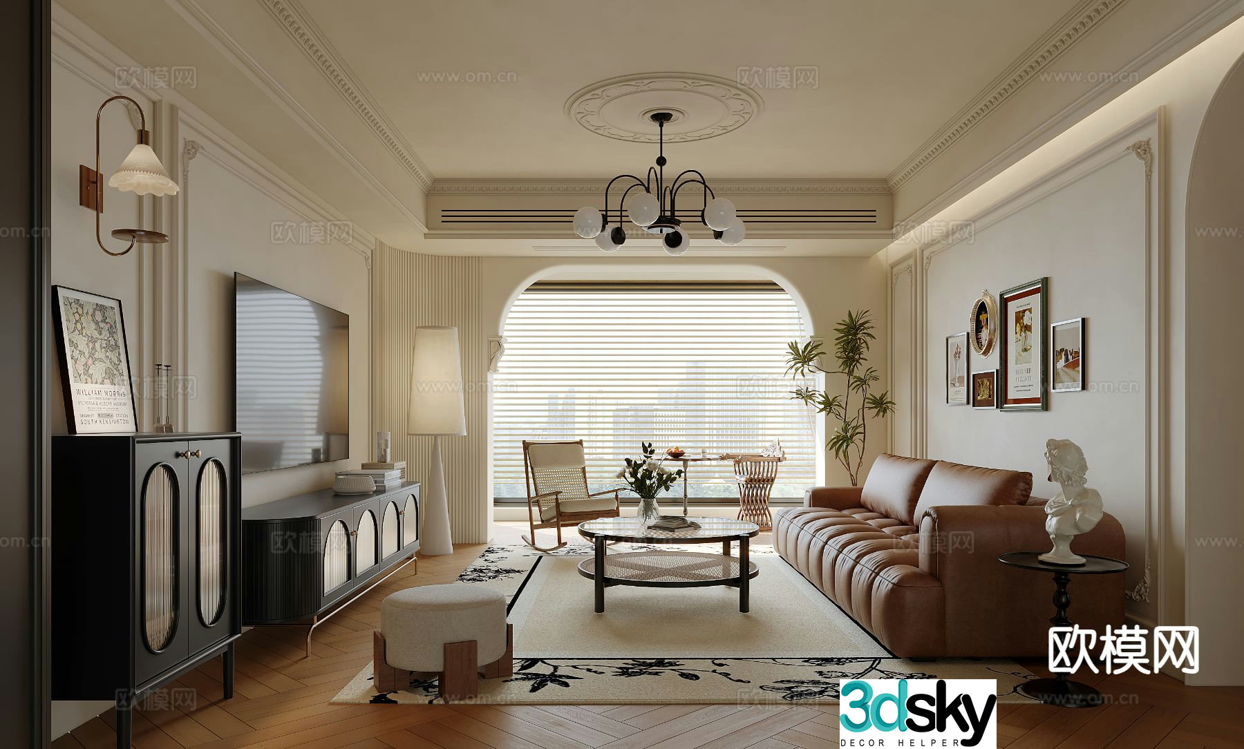 French cream style living room 3D model
