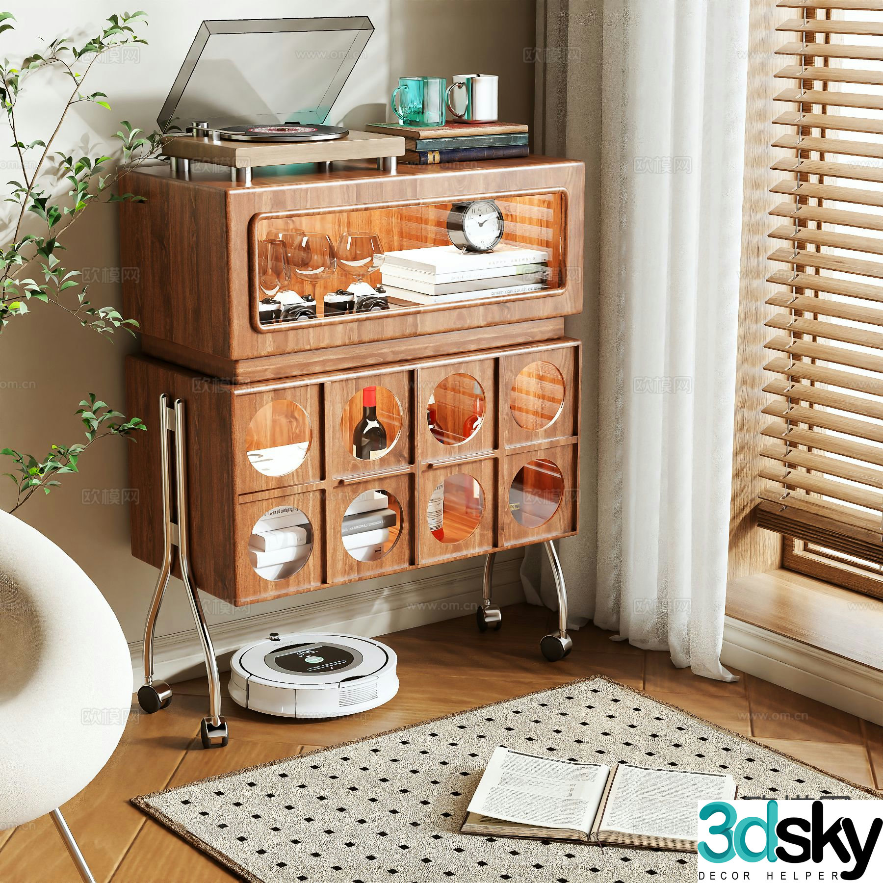 Medieval style sideboard storage cabinet 3d model
