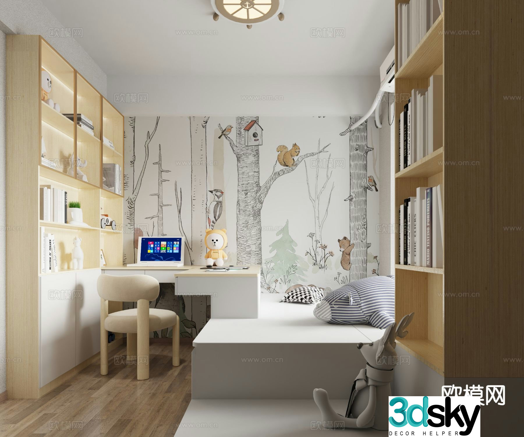 Modern children’s room tatami bedroom 3d model