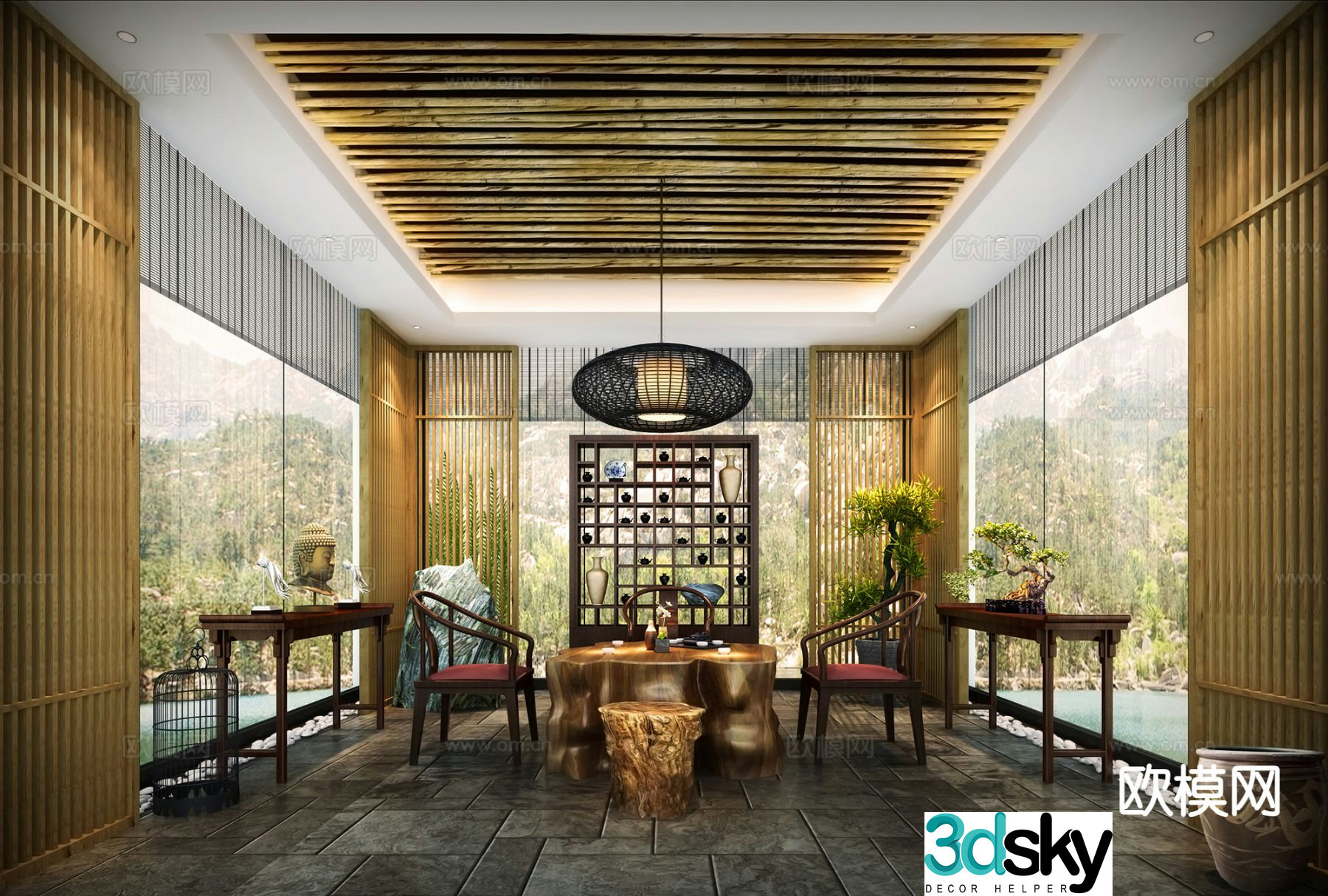 New Chinese style tea room villa tea room 3d model