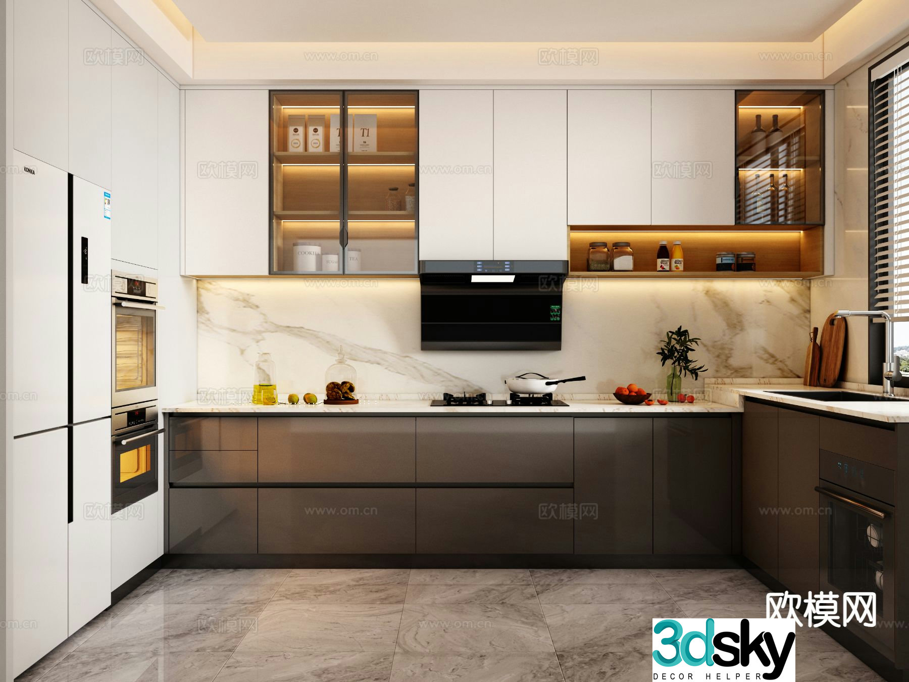 Modern U-shaped kitchen 3d model