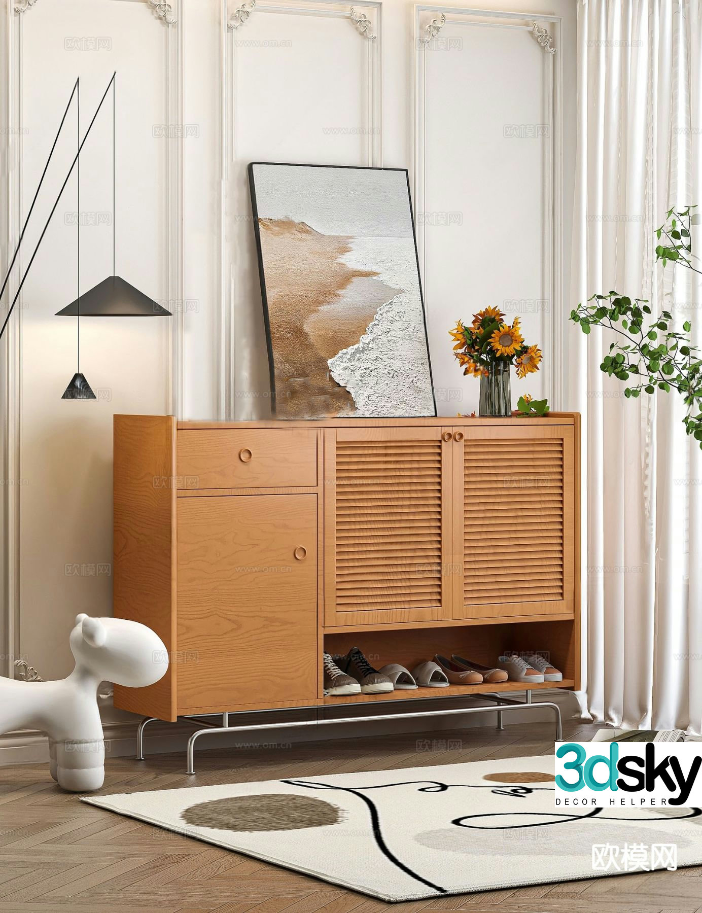 Nordic shoe cabinet base cabinet entry entrance cabinet 3D model