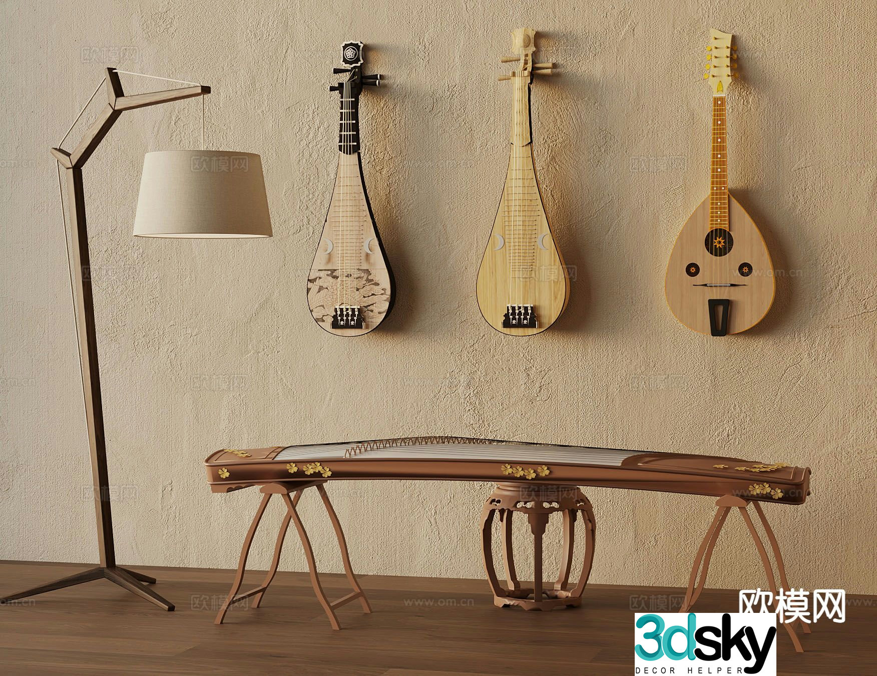 Chinese musical instrument guzheng pipa 3d model
