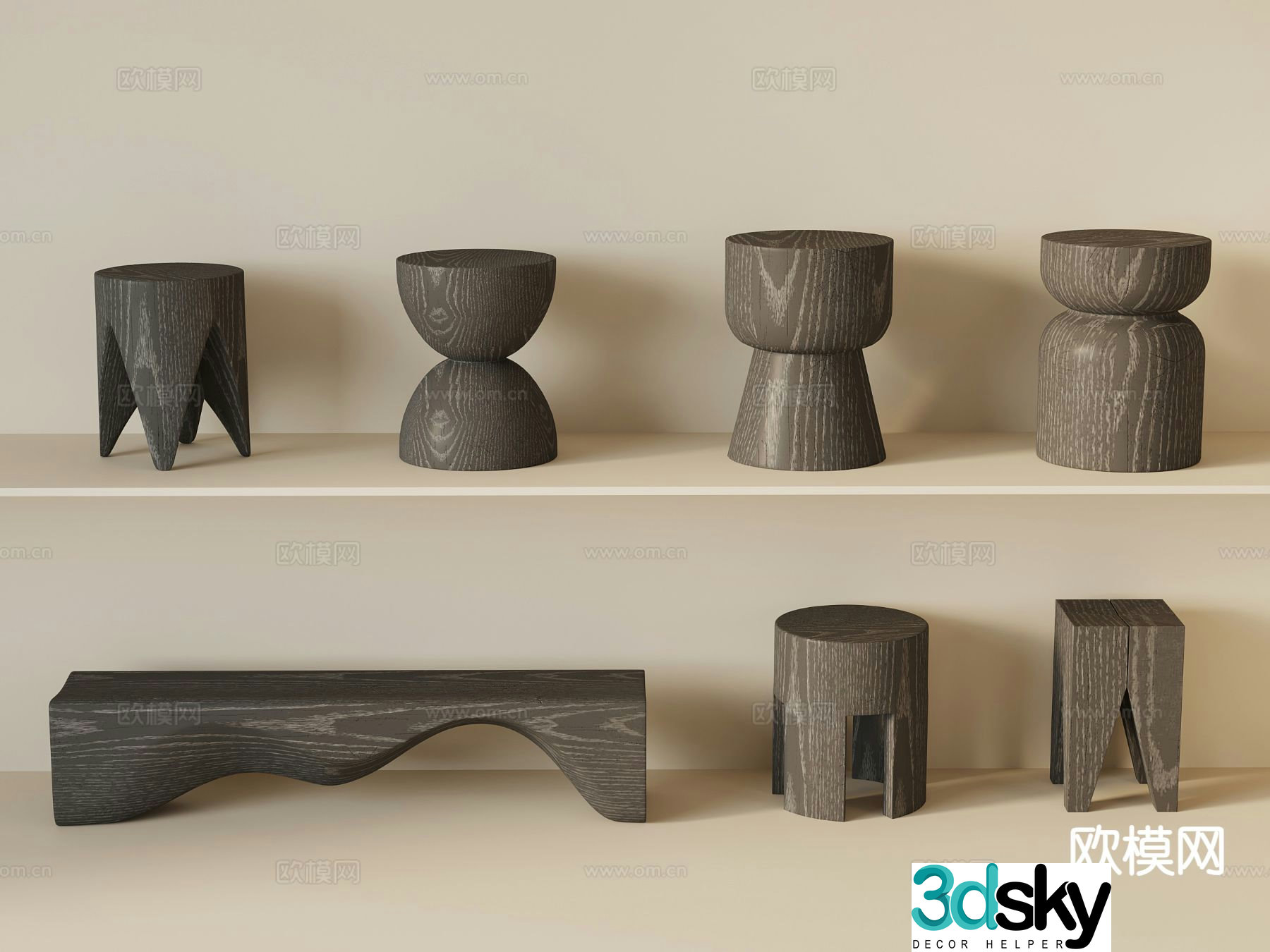 wabi-sabi stool round stool bench 3d model