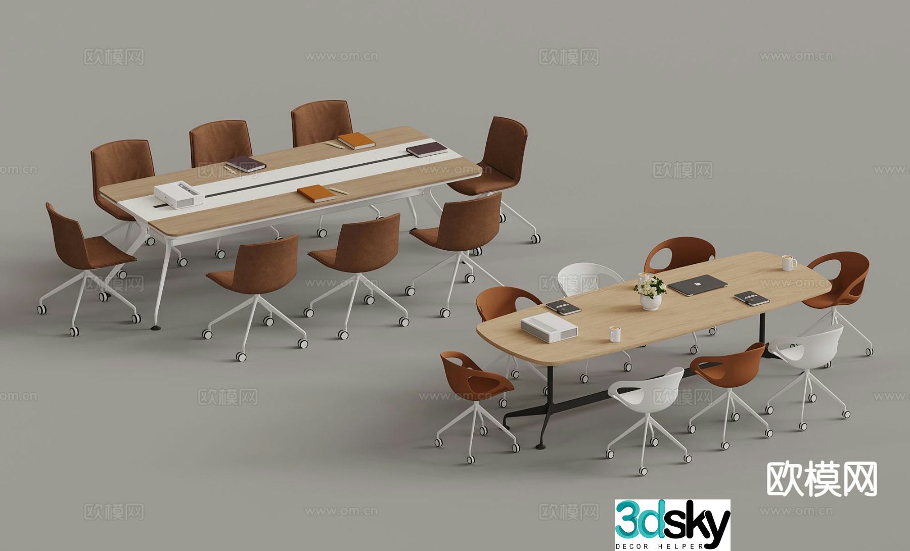 Modern conference table and chairs 3d model