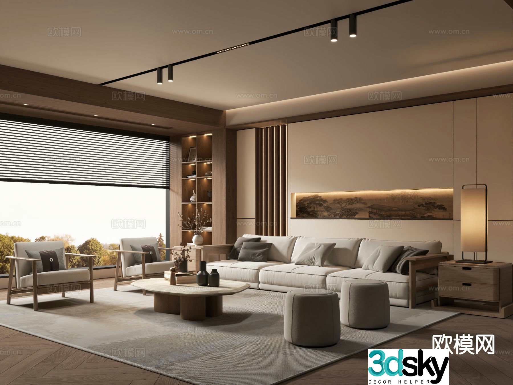New Chinese Zen Living Room Song Style Aesthetics 3D Model