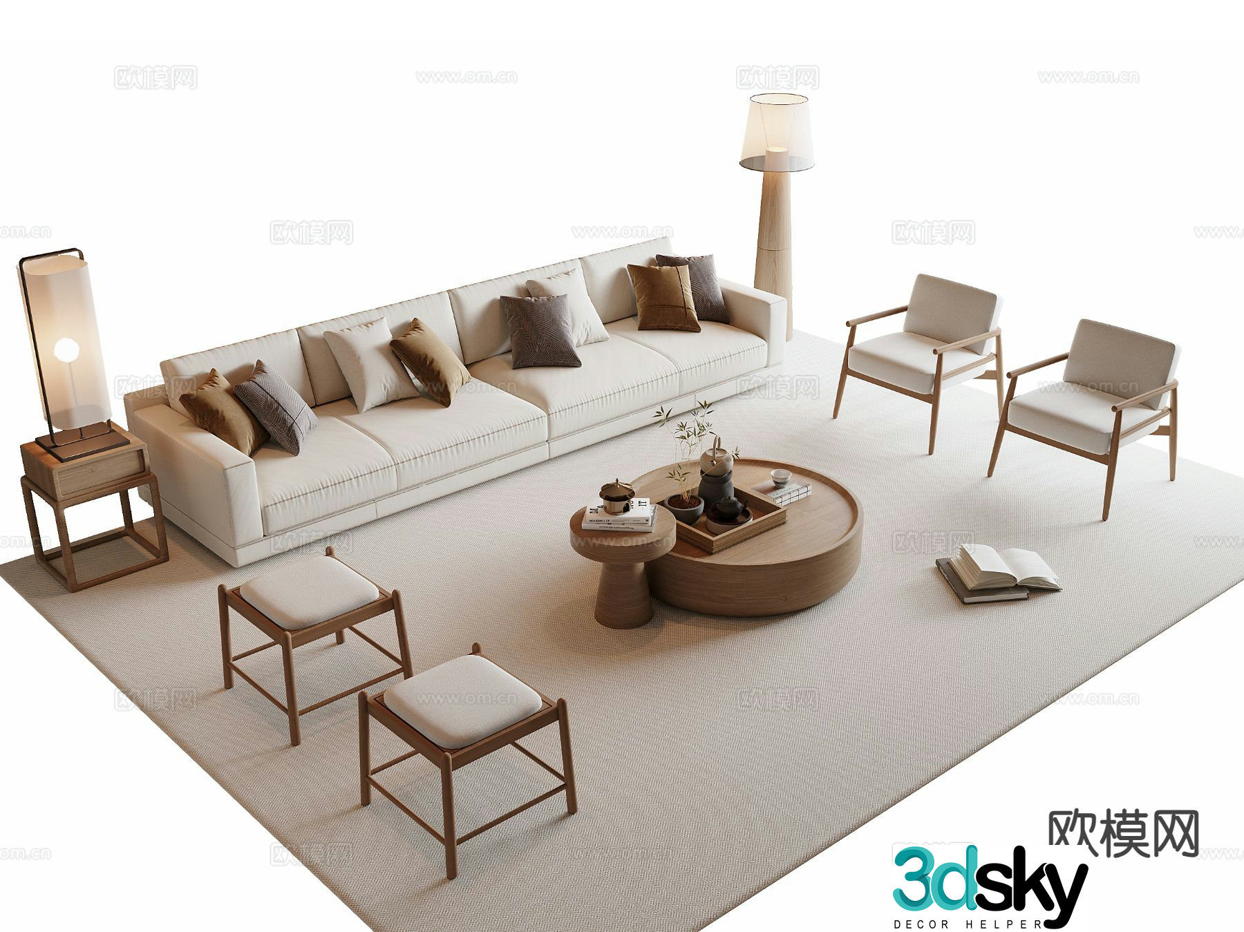 New Chinese style sofa coffee table modular sofa 3d model