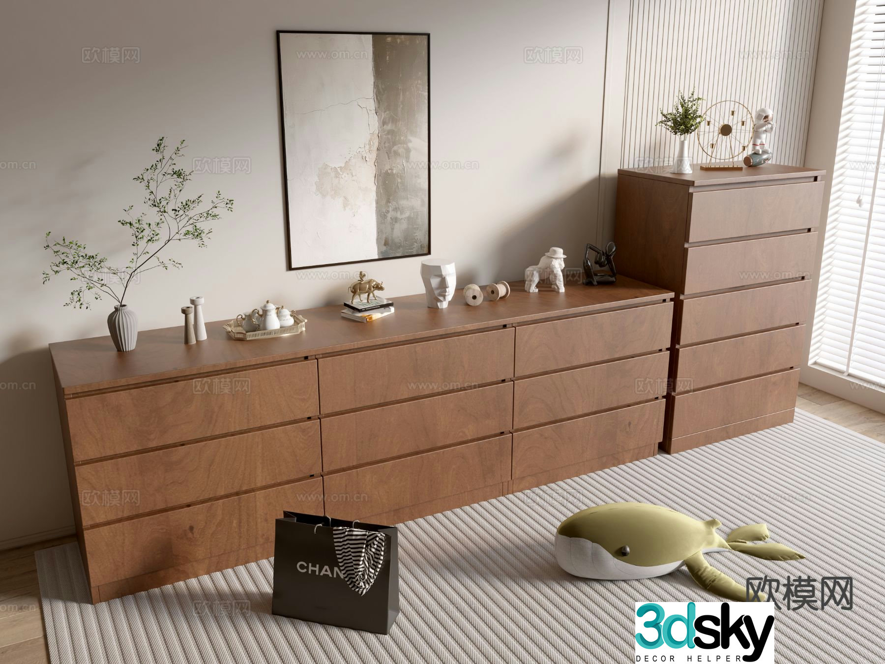 Wabi-sabi side cabinet entrance cabinet 3D model