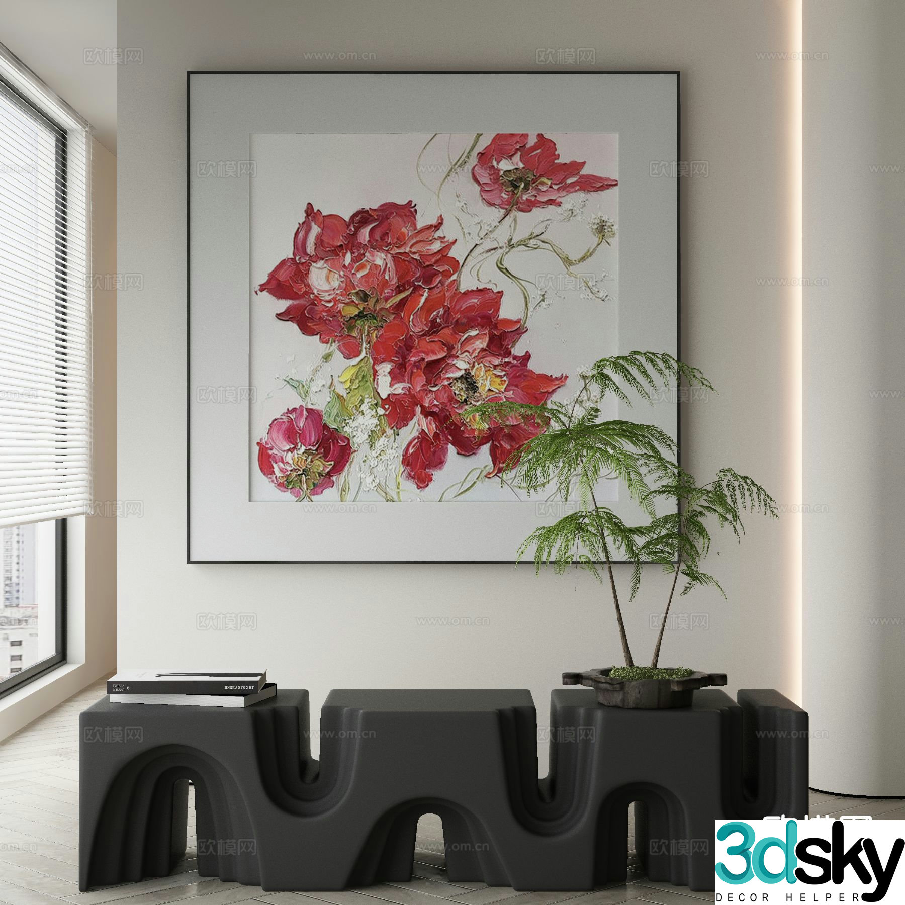 Modern decorative painting flower hanging painting 3d model