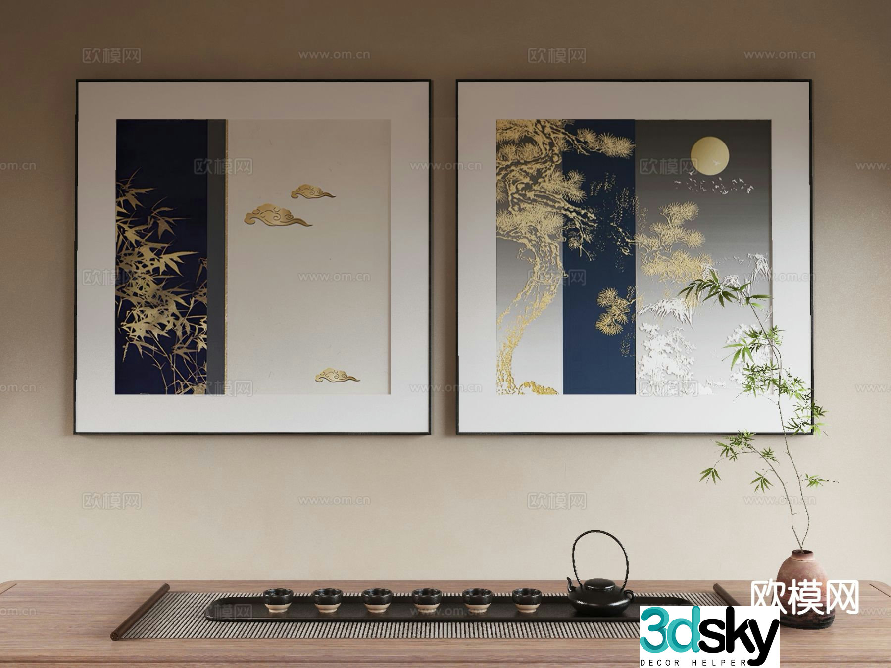 New Chinese style art painting decorative painting 3d model