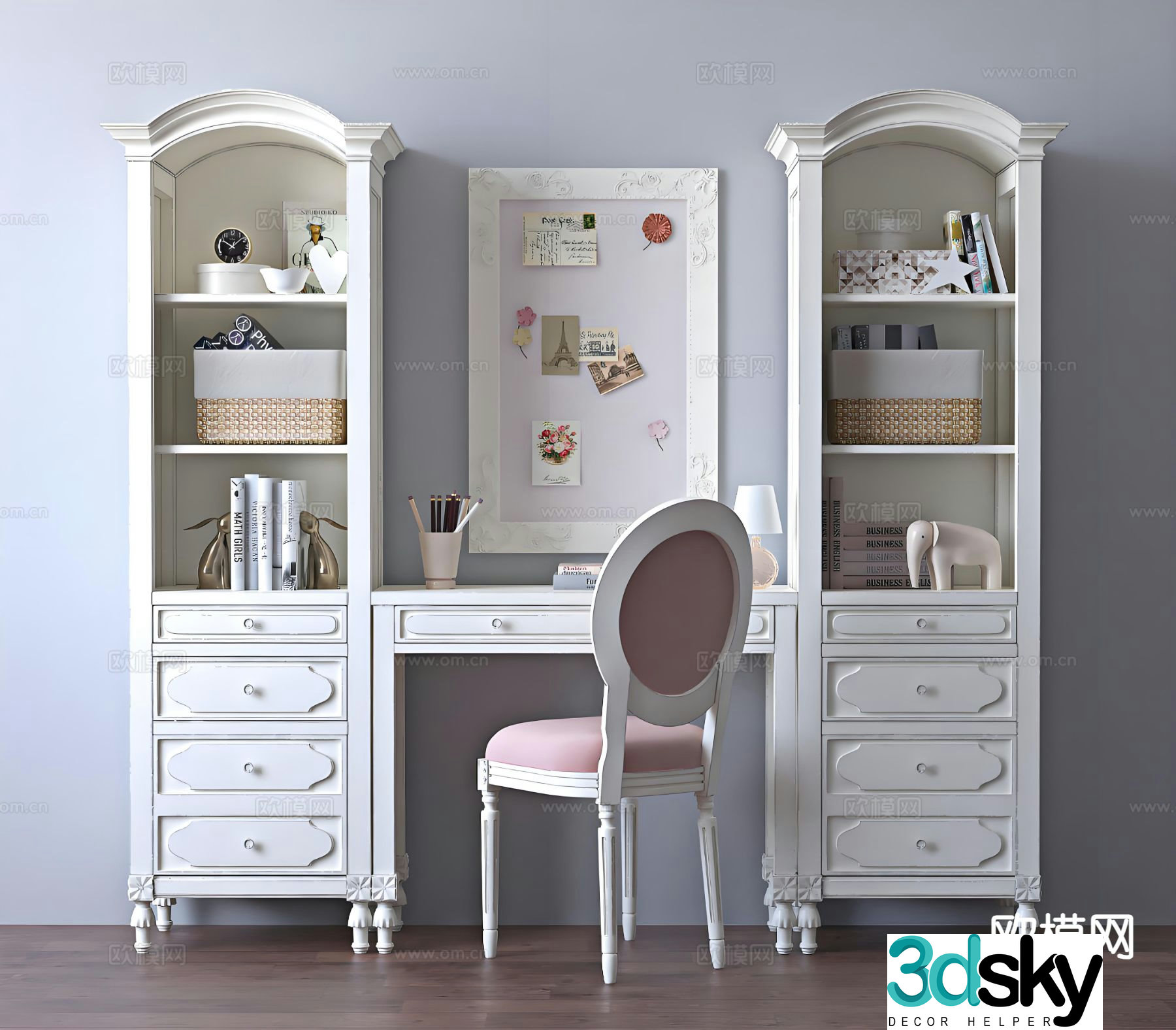 Simple European dressing table makeup table finished cabinet 3D model