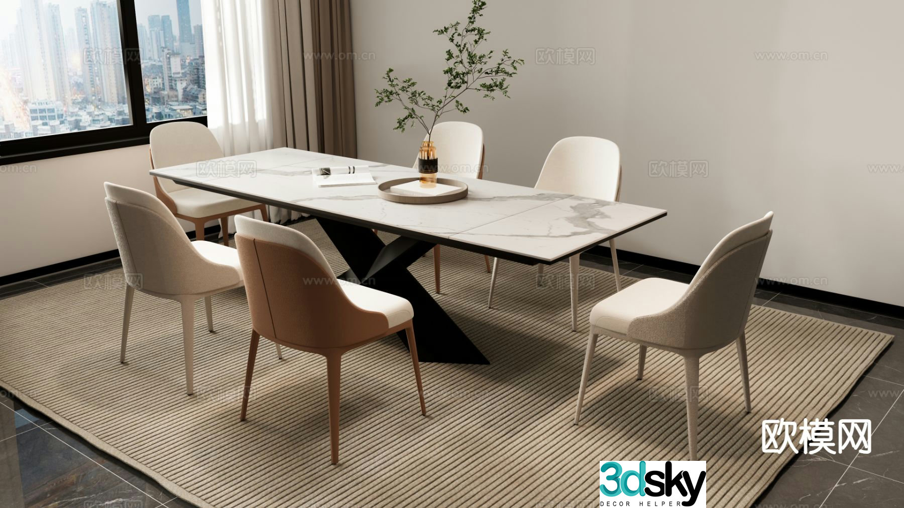 Simple dining table and chairs long dining table 3d model