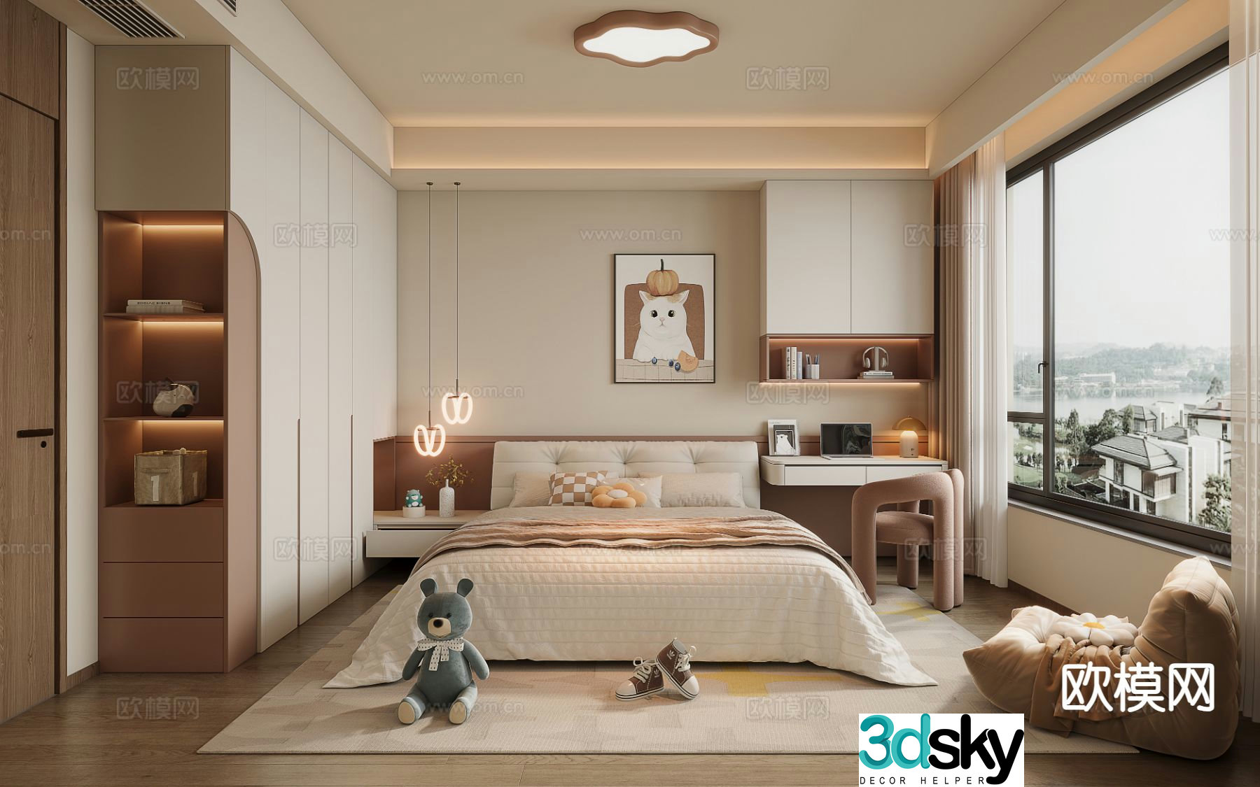 Cream style girl’s room second bedroom children’s room 3D model