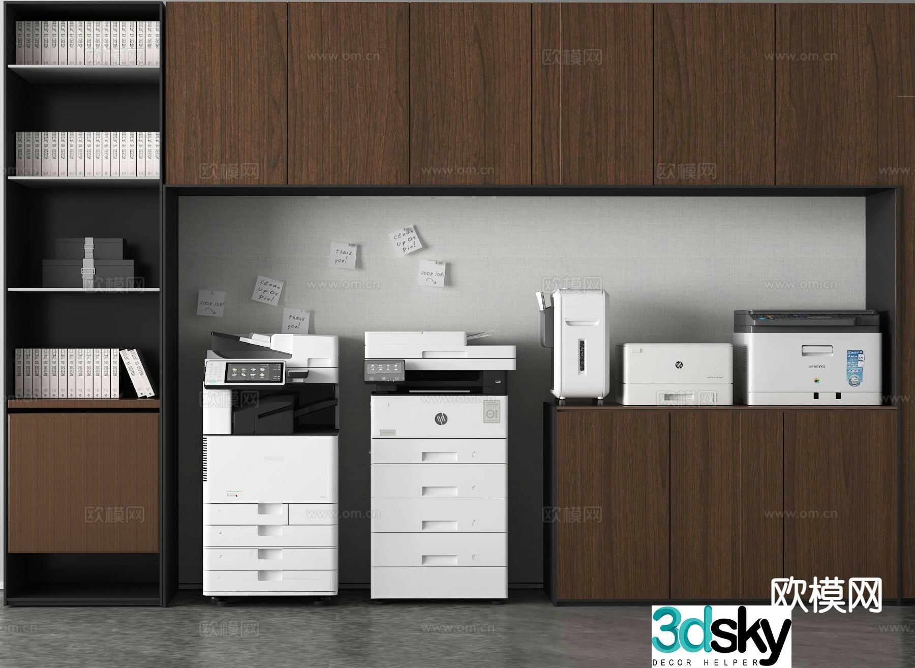 Office supplies printer scanner file cabinet filing cabinet whiteboard 3d model