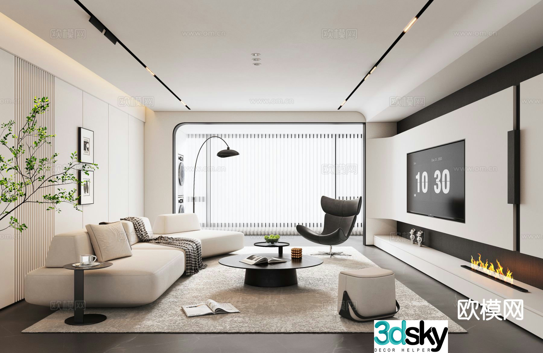 Modern living room without main light living room 3d model