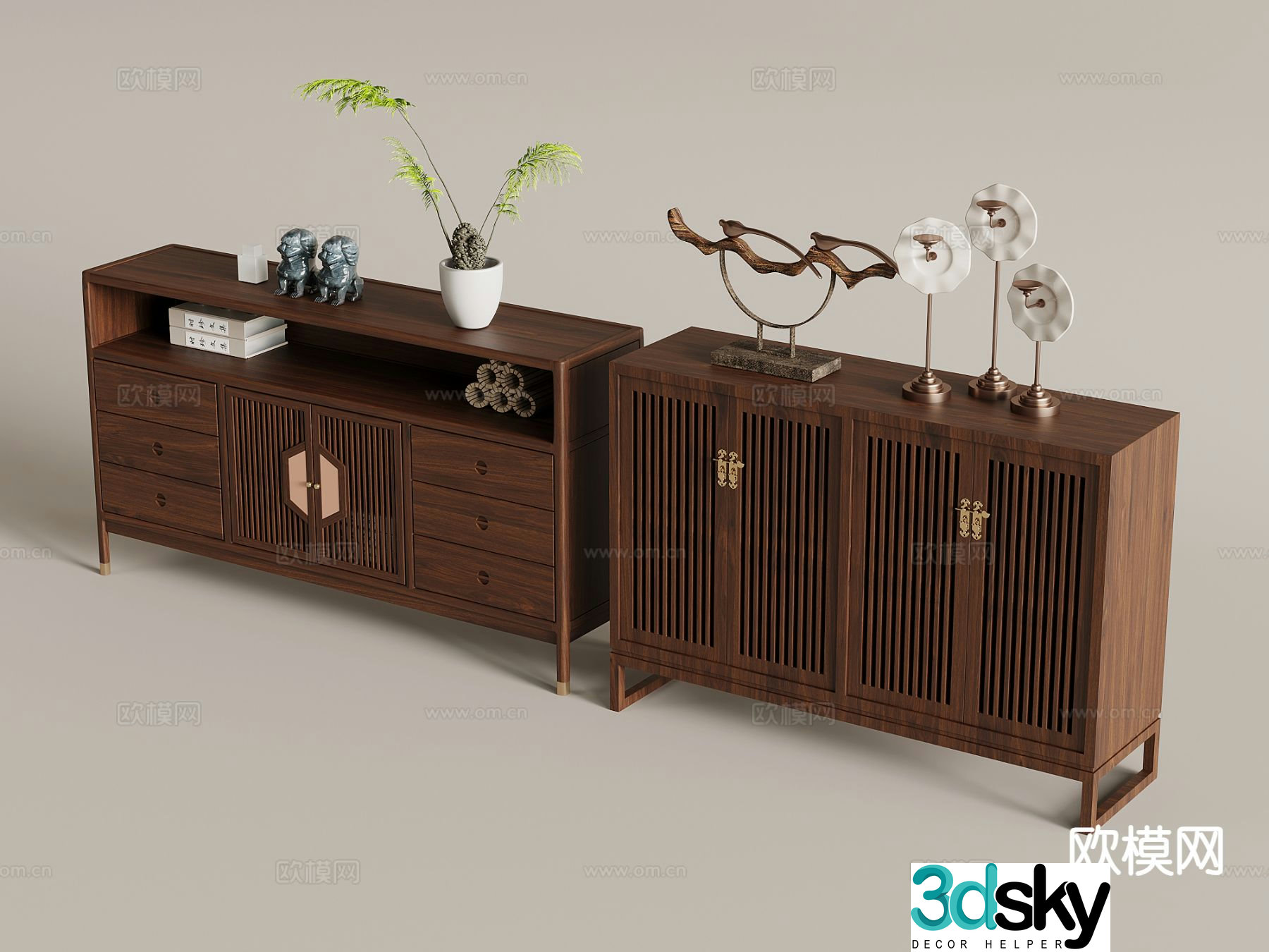 New Chinese style entrance cabinet tea cabinet Duanjing cabinet 3D model