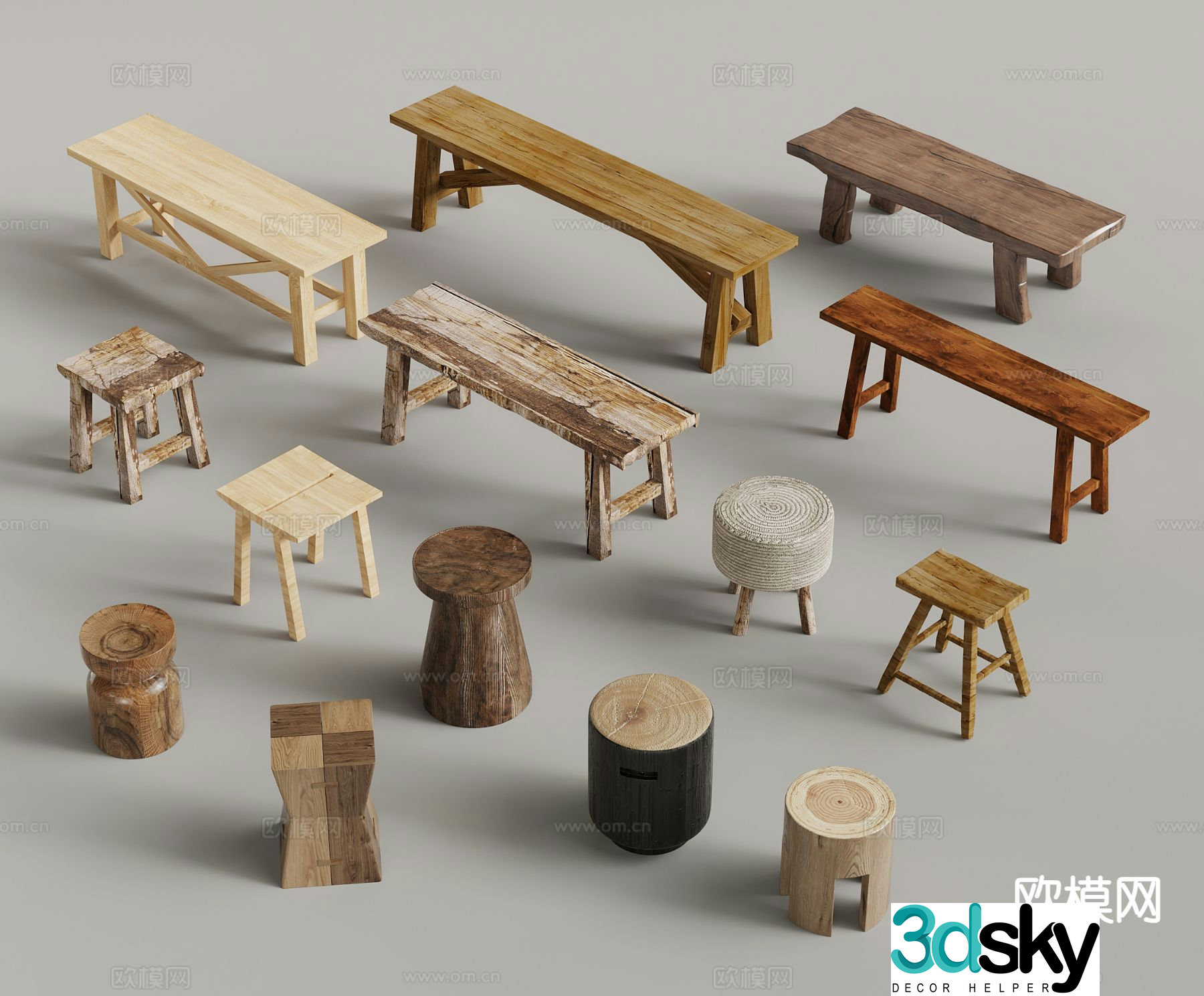 wabi-sabi stool bench shoe changing stool 3d model