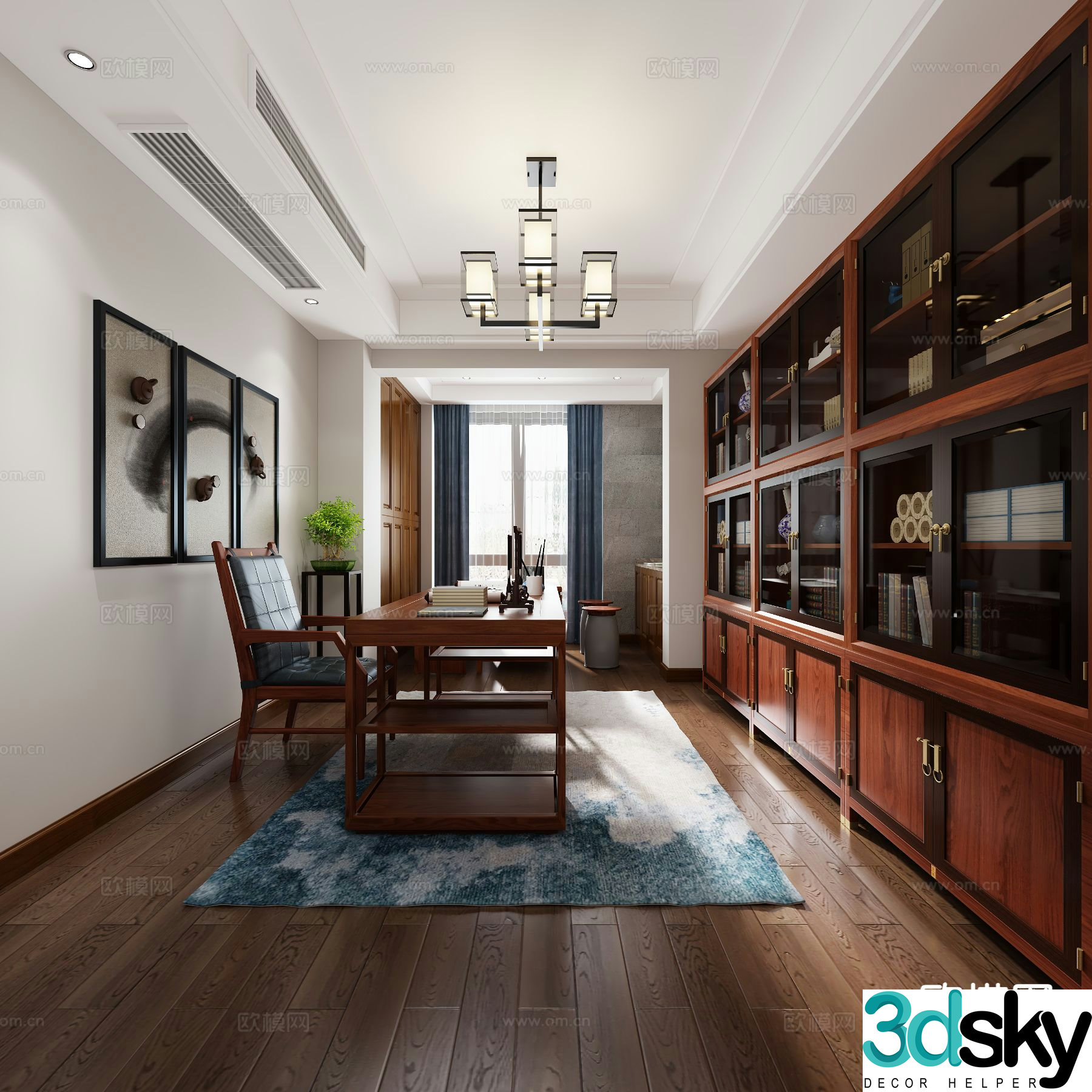 New Chinese style study 3D model