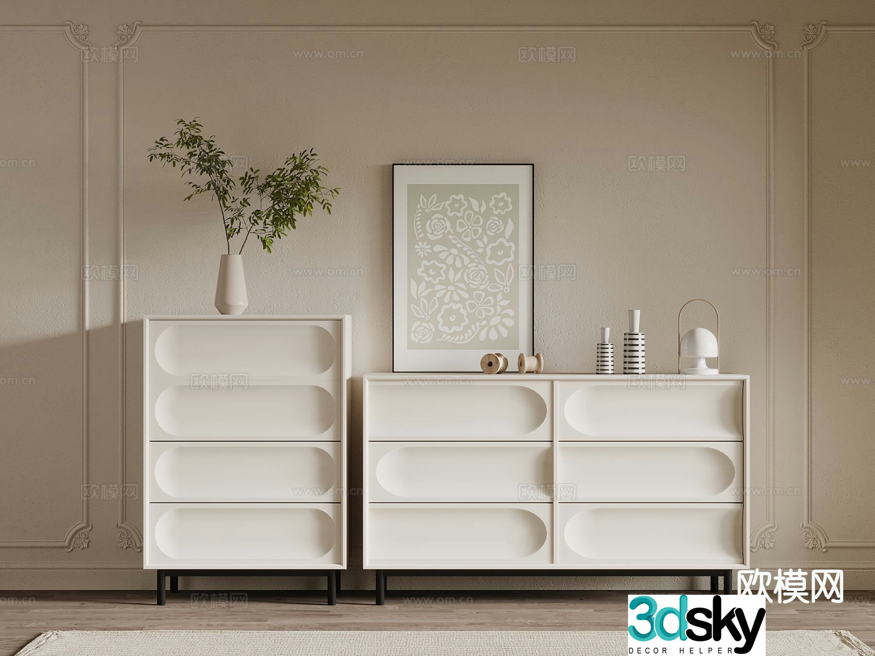 Cream style side cabinet entrance cabinet drawer cabinet 3D model