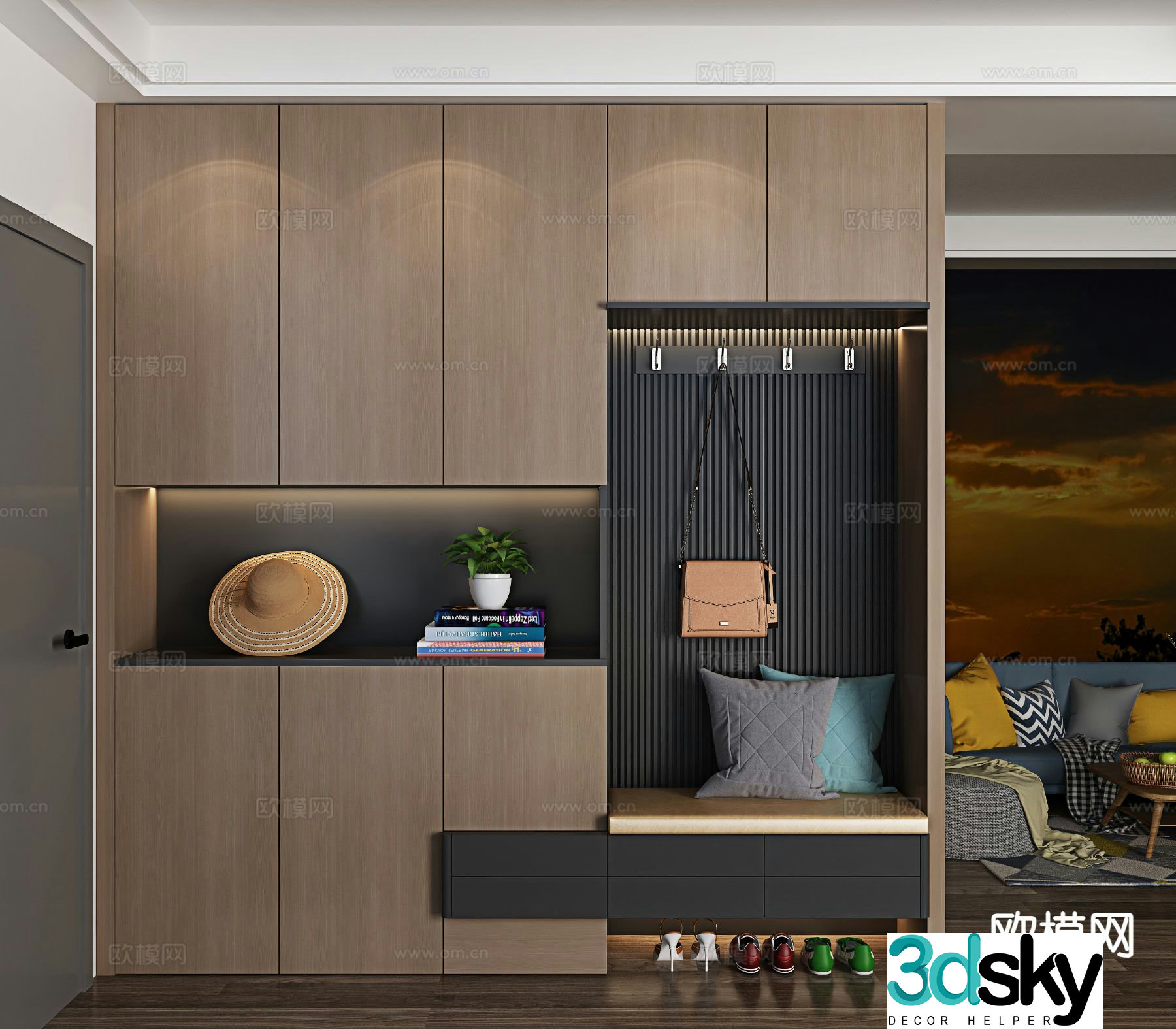 Italian style entrance shoe cabinet 3D model