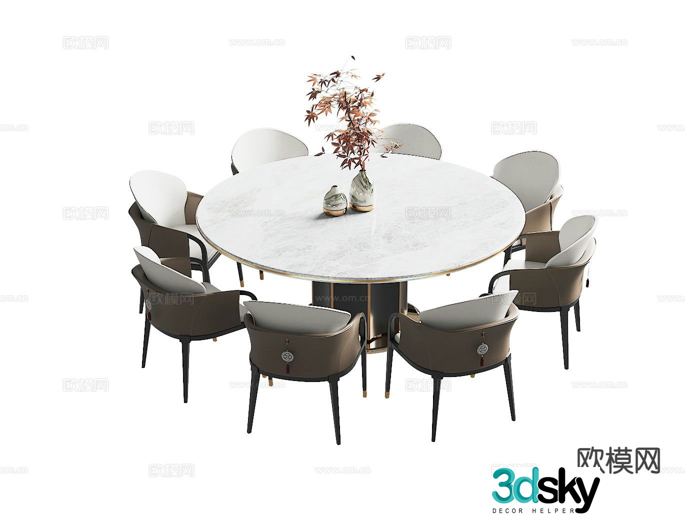 Chinese dining table and chairs round dining table 3d model