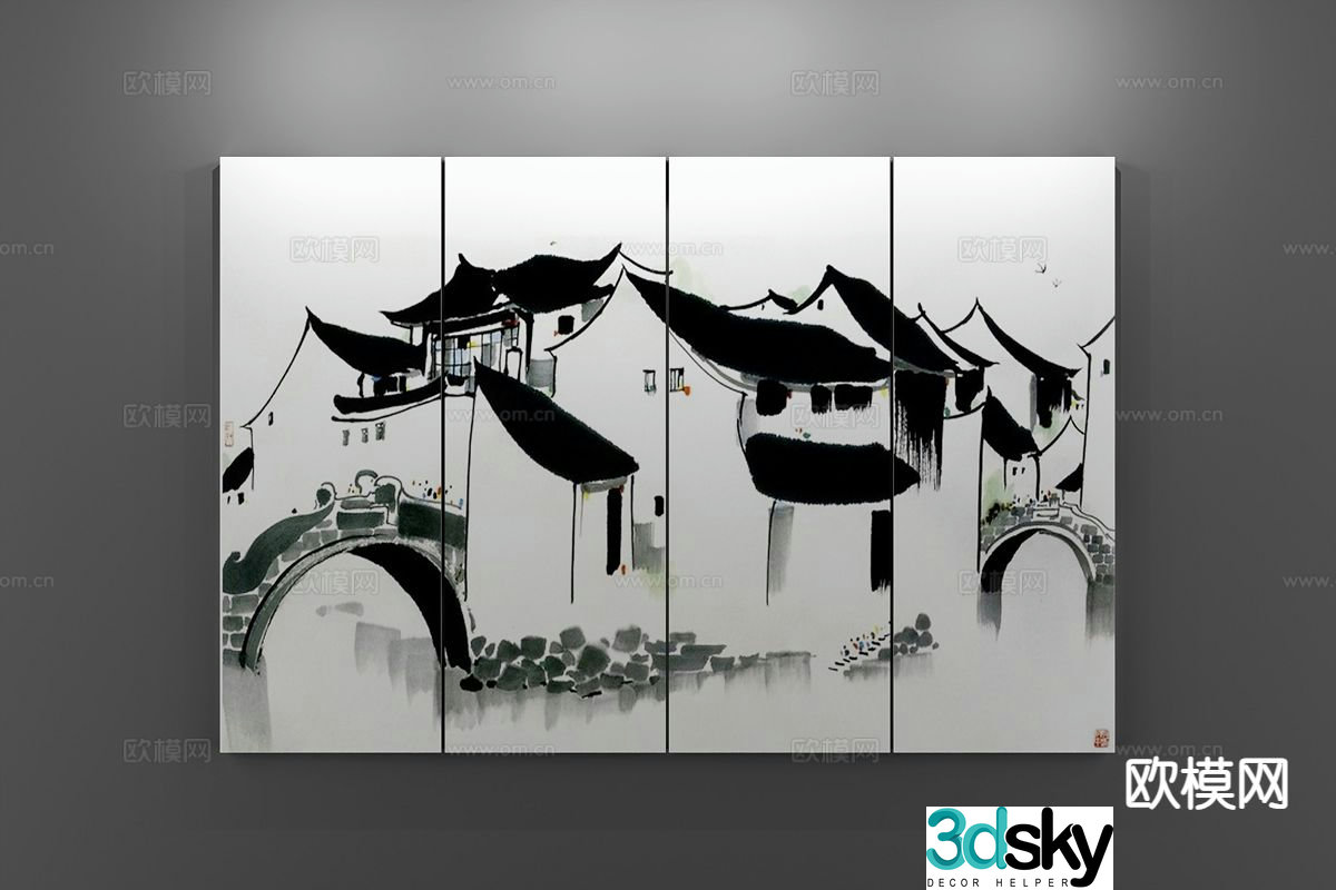 New Chinese style decorative painting ink painting 3D model
