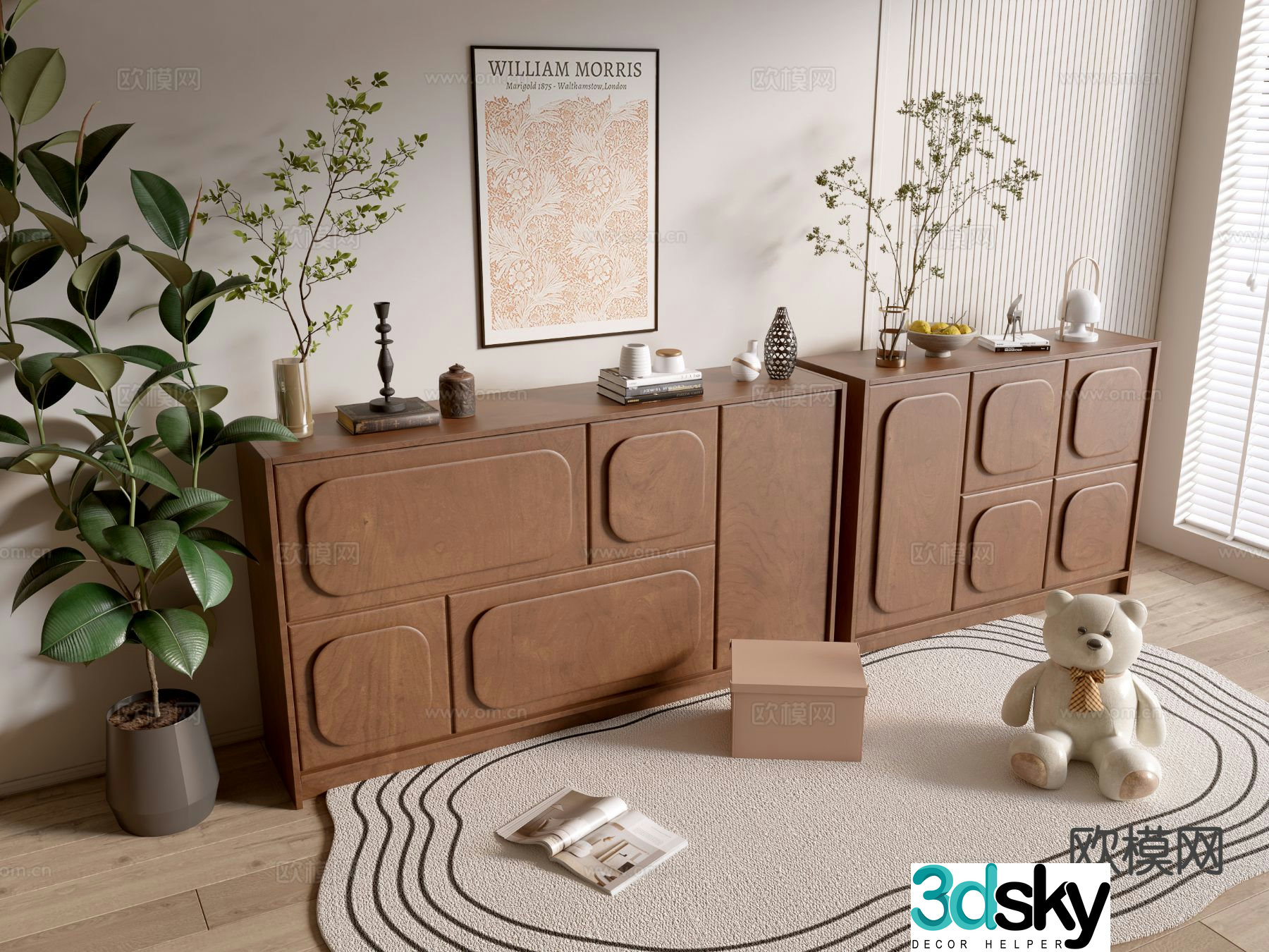 Wabi-sabi side cabinet entrance cabinet 3D model
