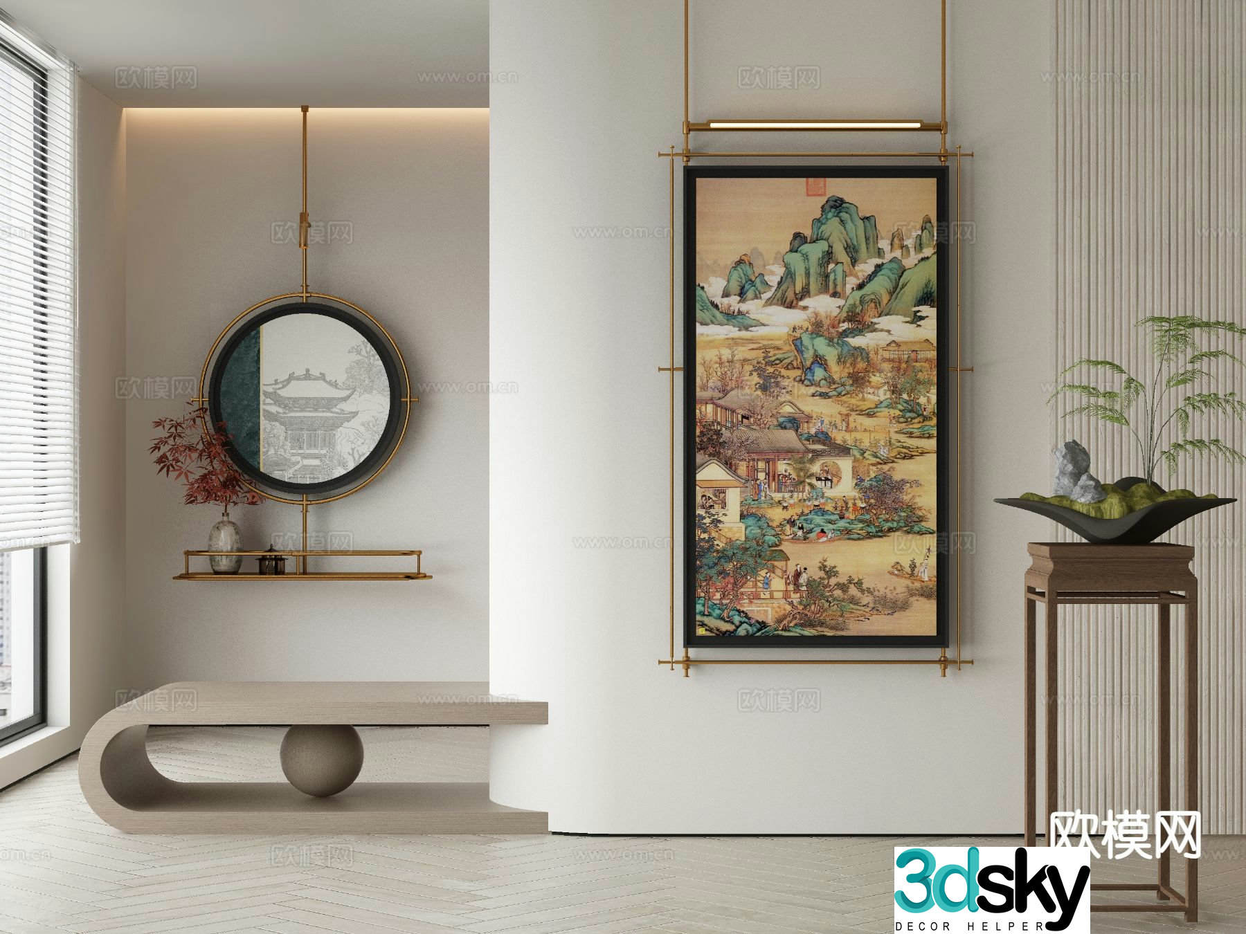 New Chinese style landscape painting decorative painting 3D model
