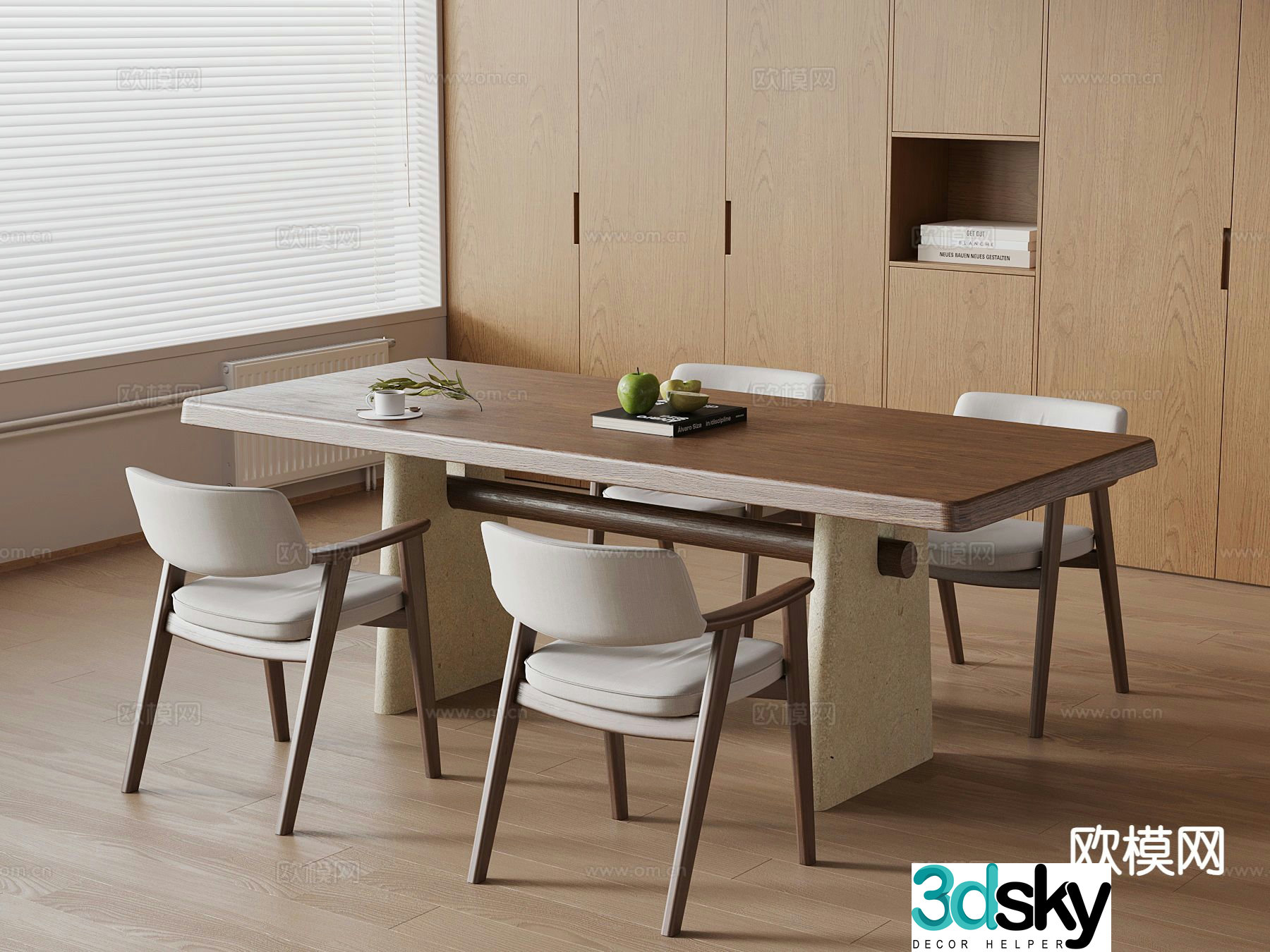 Wabi-sabi dining table and chairs 3d model
