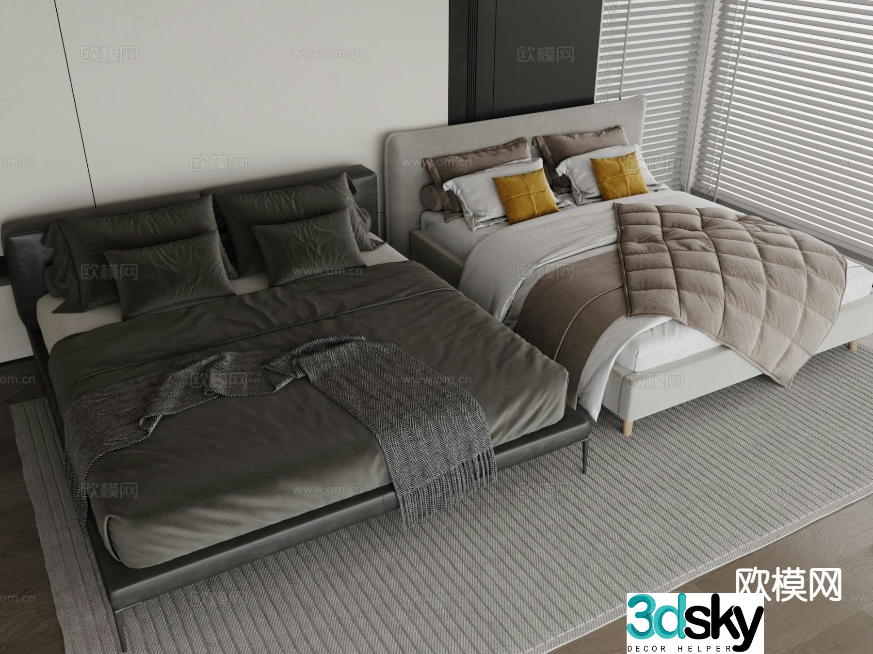 Modern double bed fabric bed 3d model