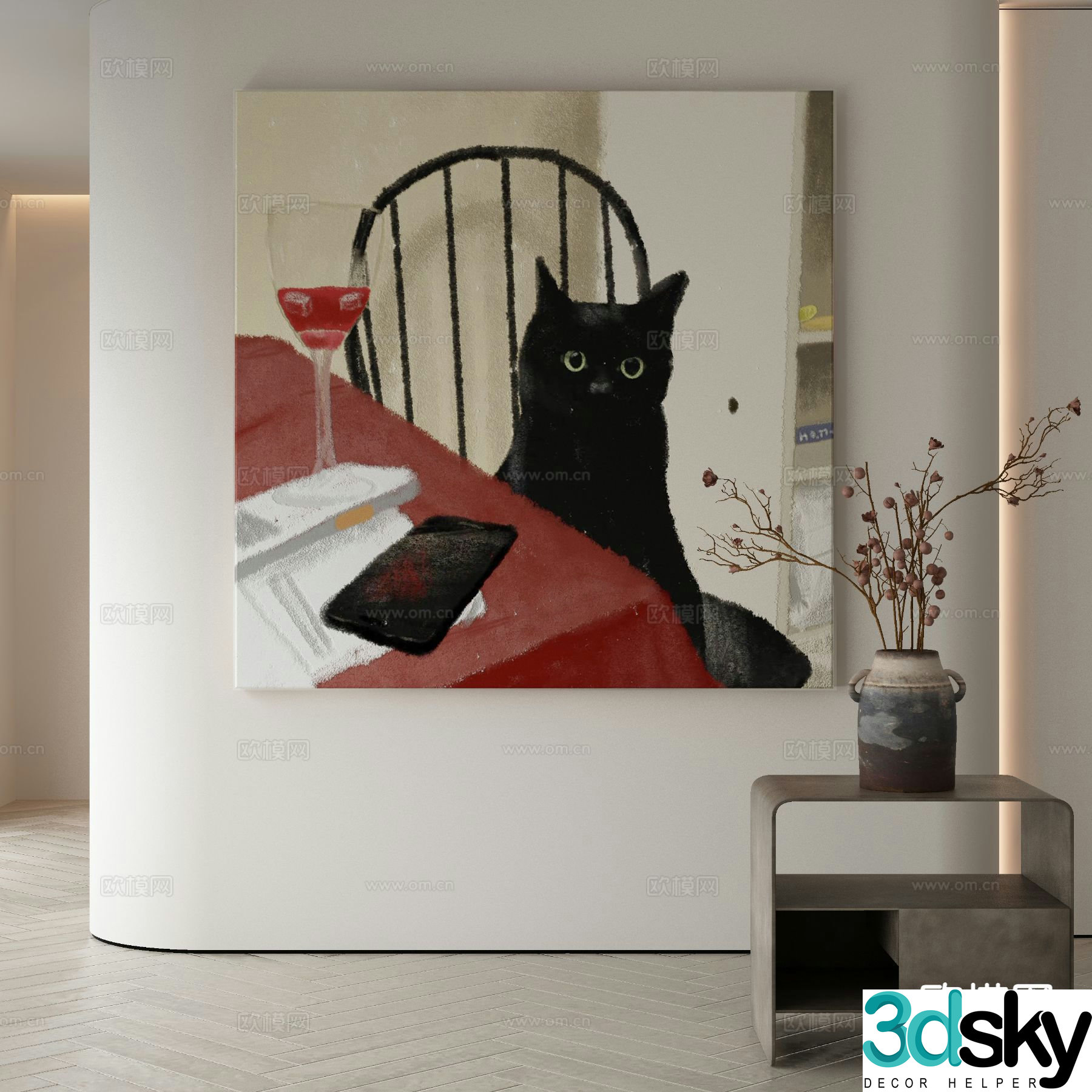 Modern decorative painting cat hanging painting 3d model