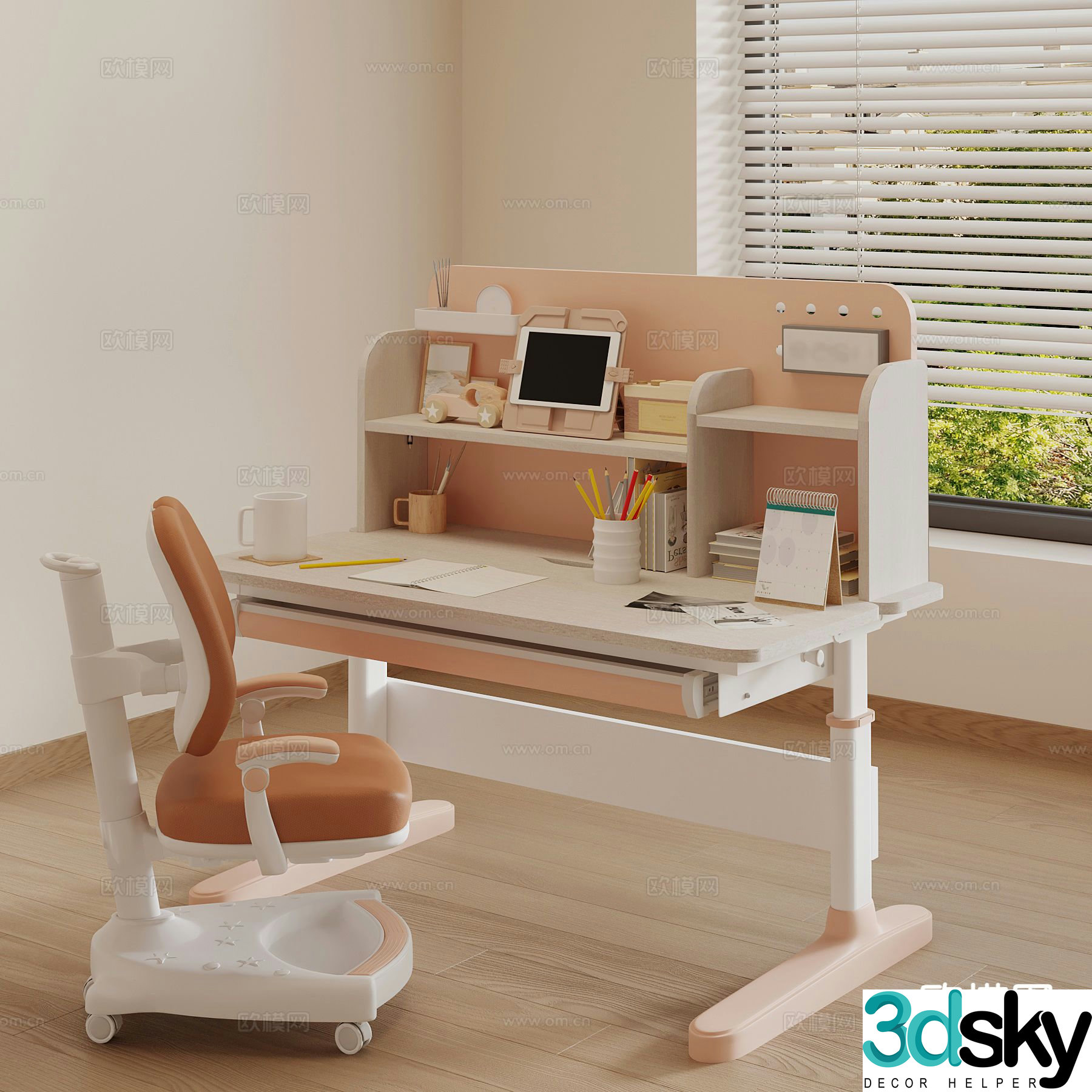 Modern children’s desk and chair learning desk and chair 3d model