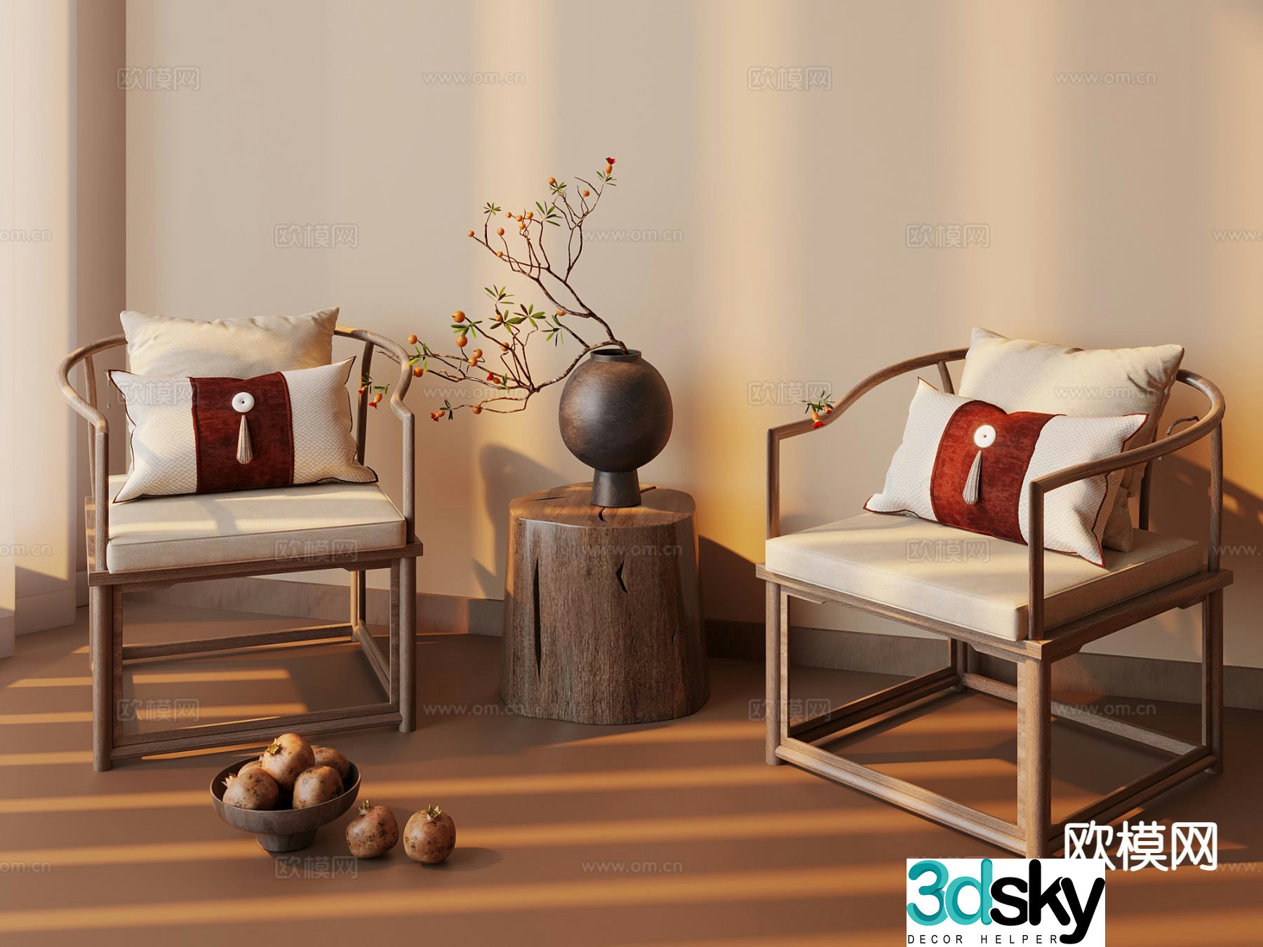 New Chinese style leisure chair armchair 3d model