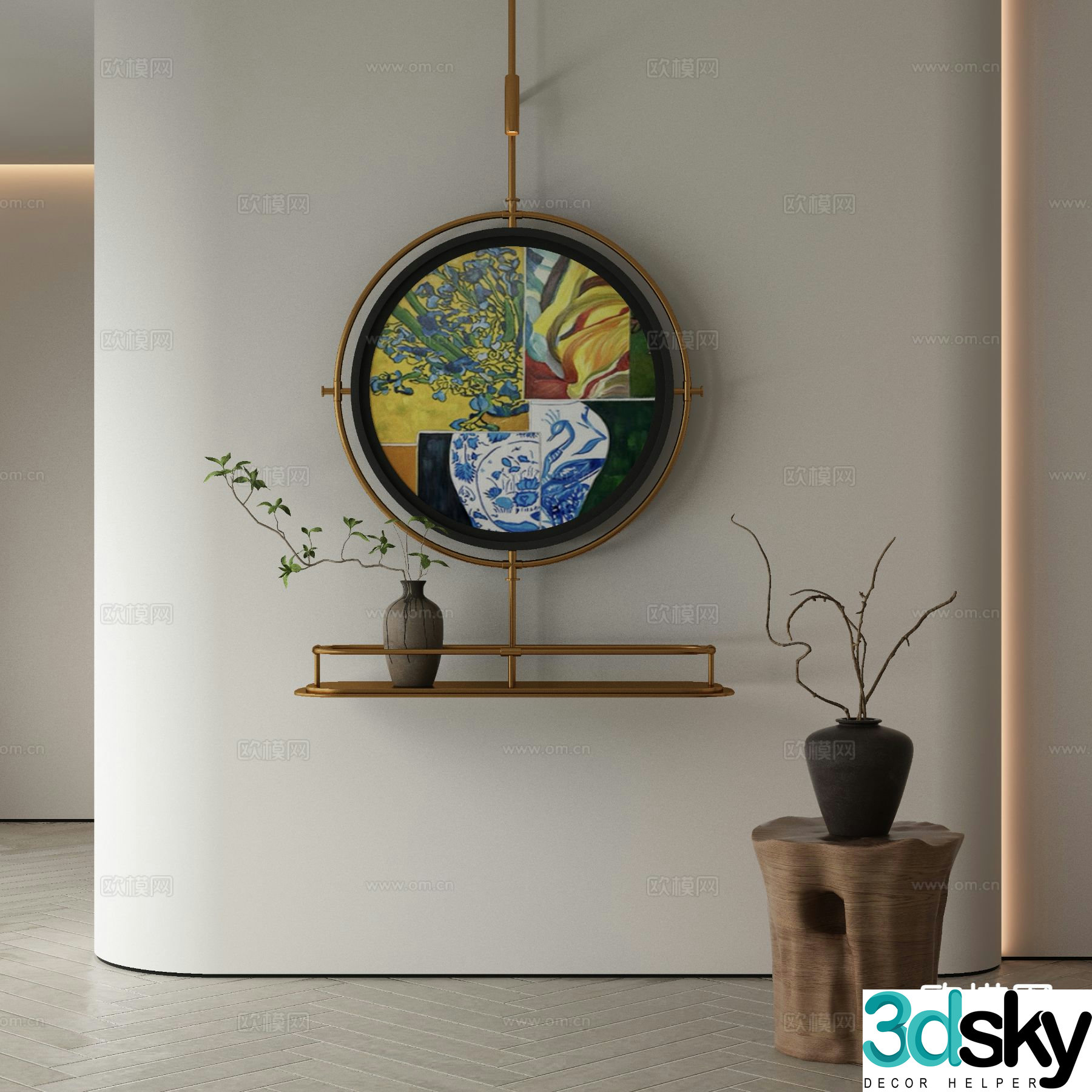 Modern decorative painting metal pole hanging painting 3d model