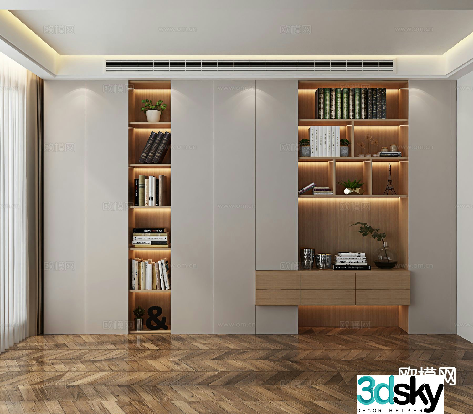 Modern integrated cabinet bookcase 3d model