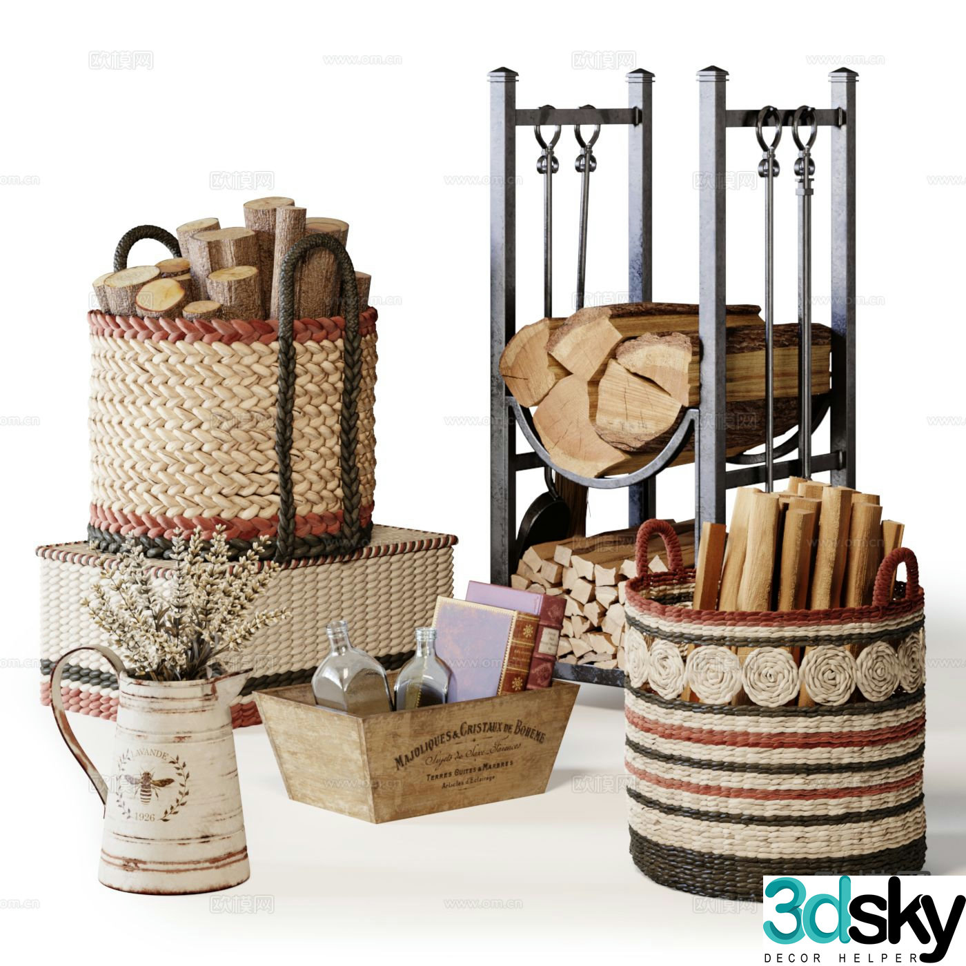 Medieval style furnishings decorative weaving basket 3D model