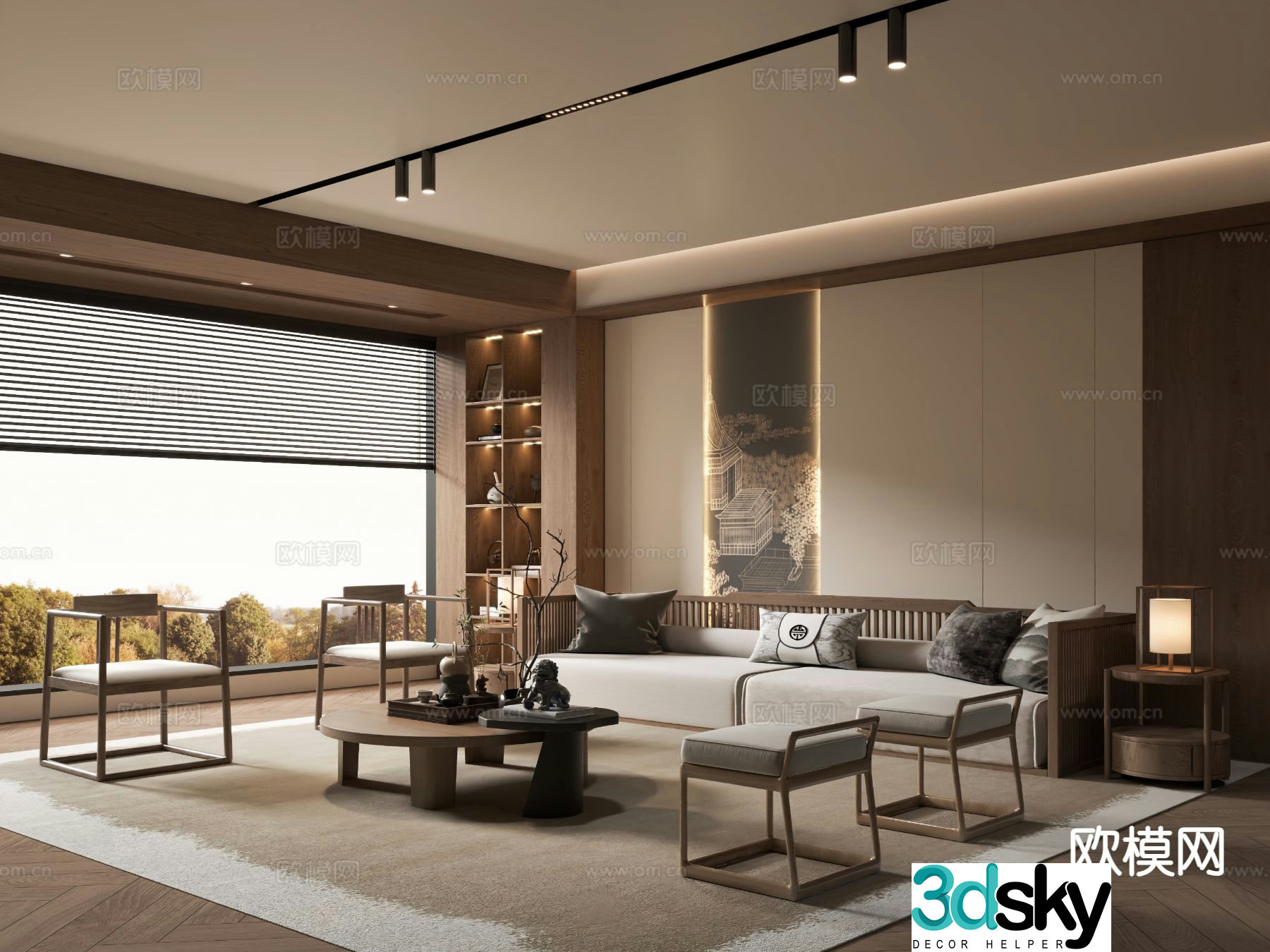 New Chinese Zen Living Room Song Style Aesthetics 3D Model