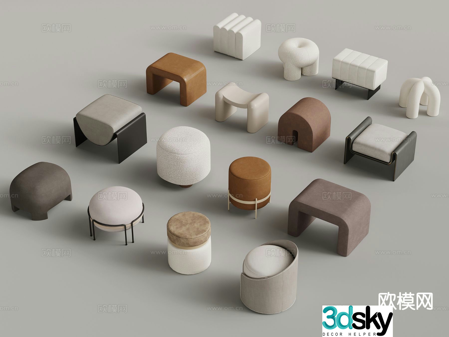 Modern stool sofa stool shoe changing stool 3D model