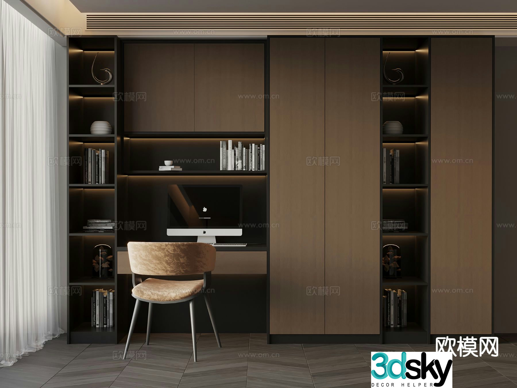 Italian bookcase integrated cabinet 3d model