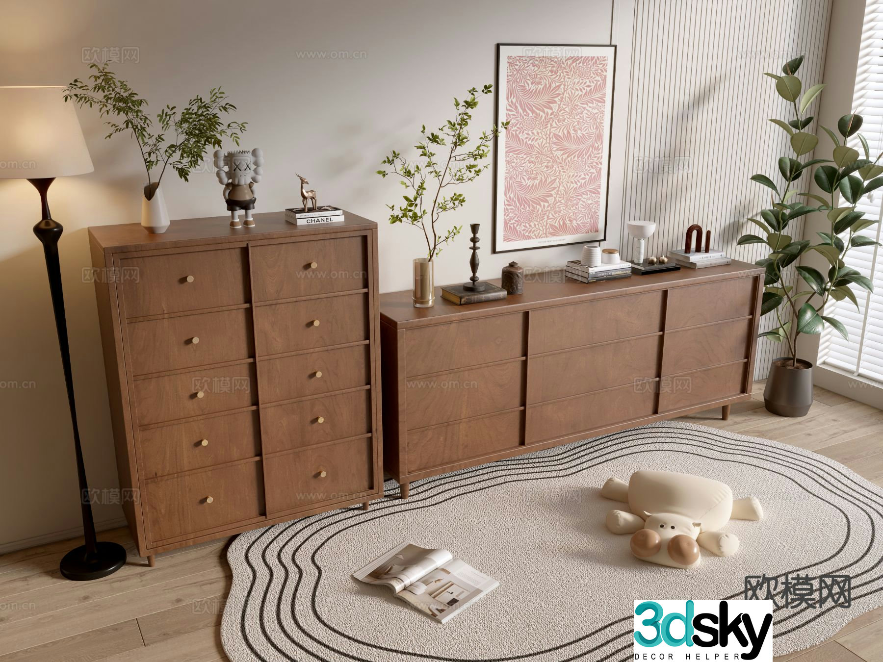 Wabi-sabi side cabinet entrance cabinet 3D model