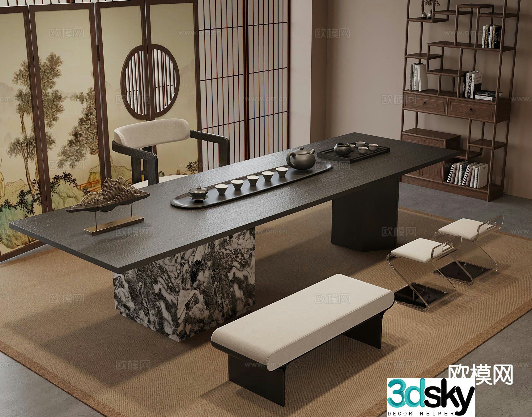 New Chinese style tea table tea table 3d model