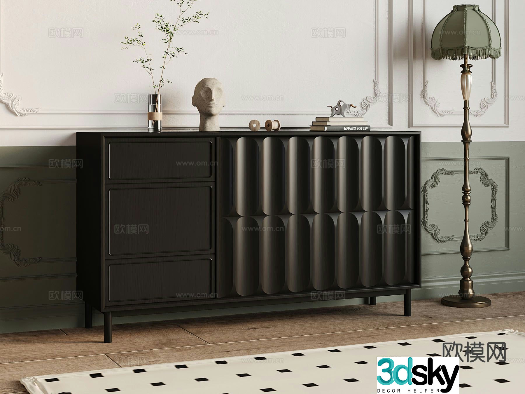 French side cabinet entrance cabinet 3d model