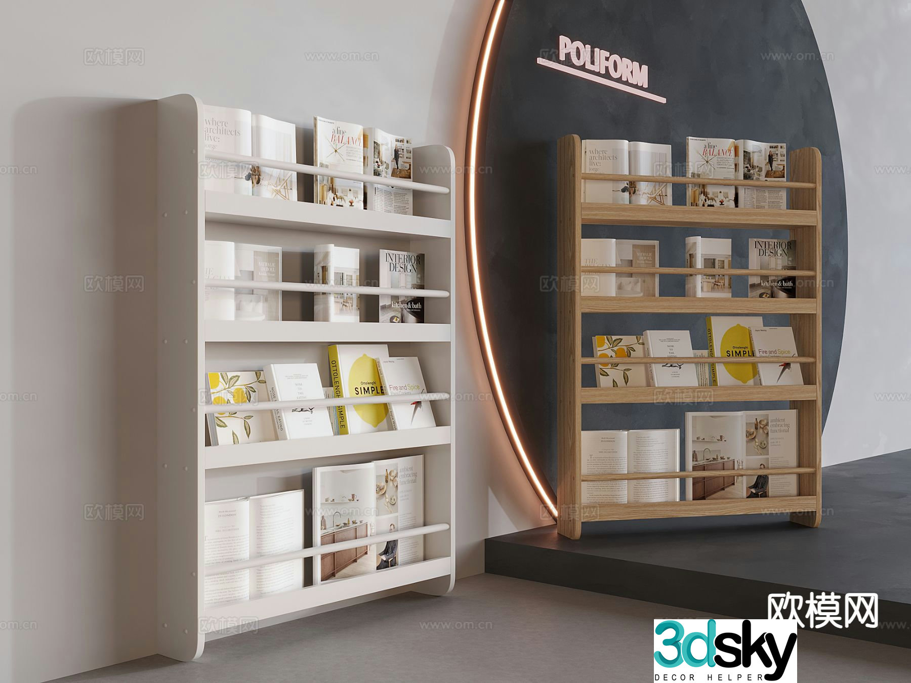 Modern bookshelf magazine rack 3d model
