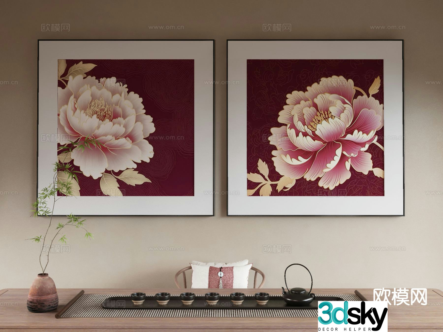 New Chinese style flower painting decorative painting 3d model