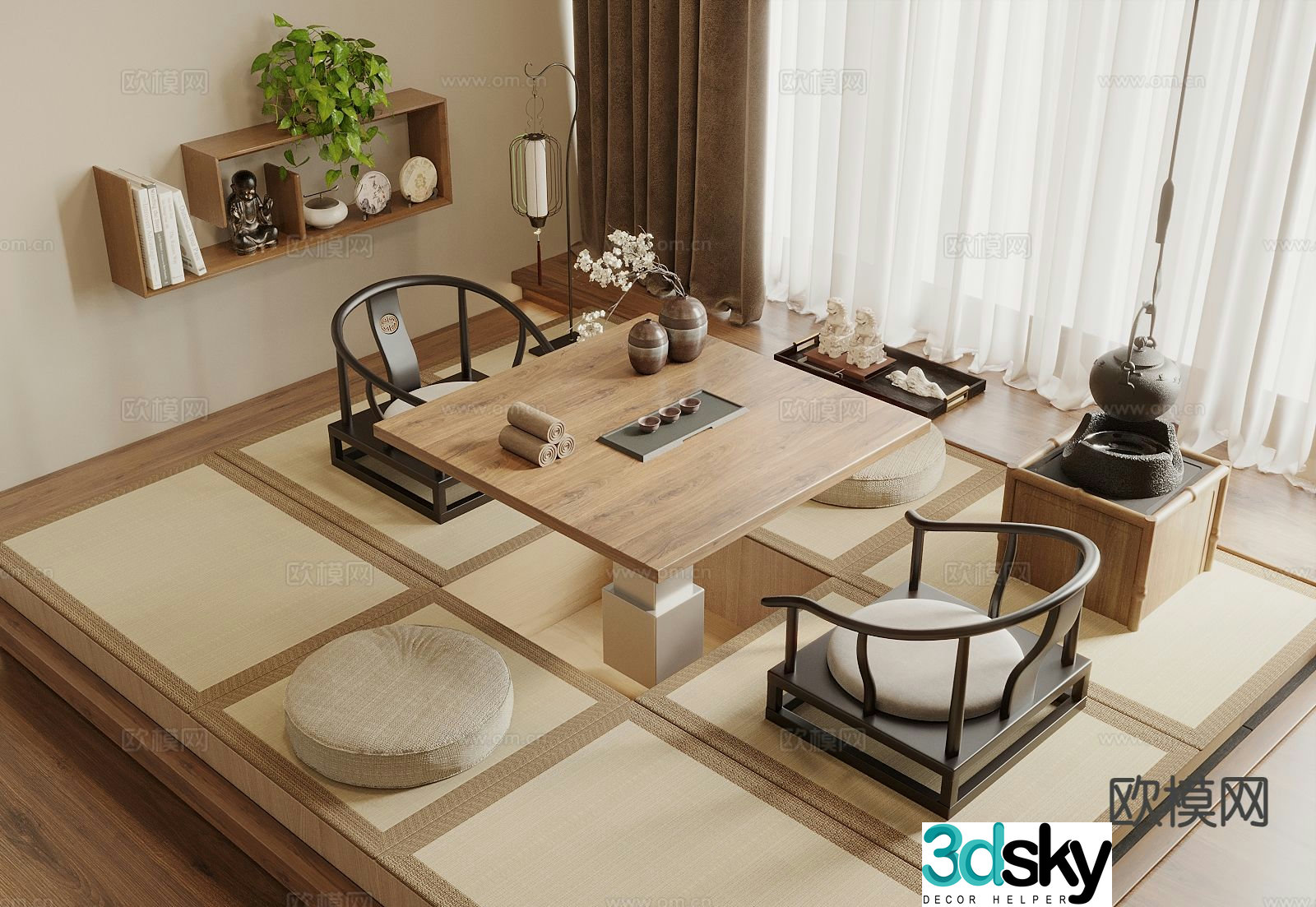 New Chinese Tatami Tea Room Lifting Tatami 3D Model