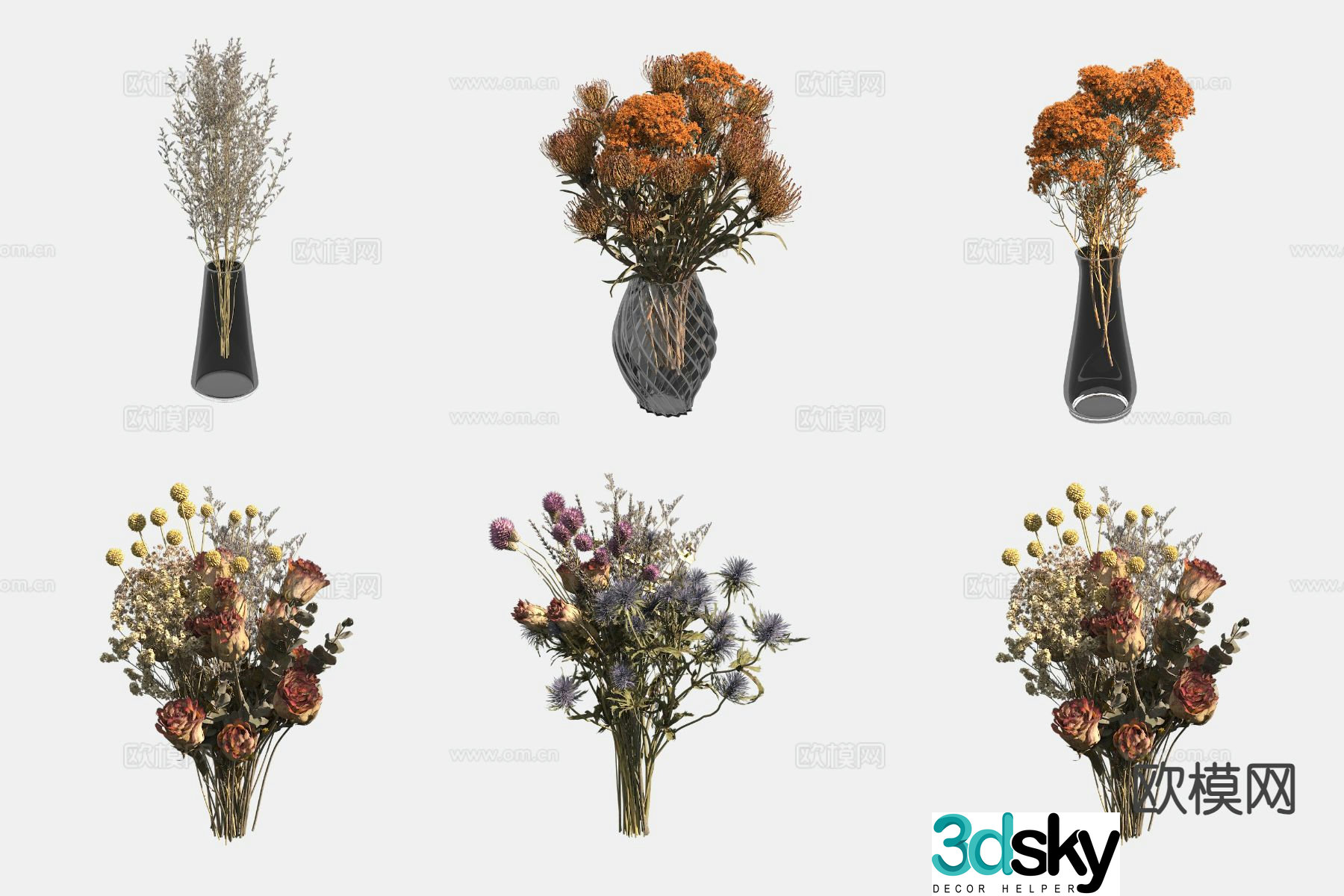 vase floral arrangement dried flowers flower arrangement 3d model